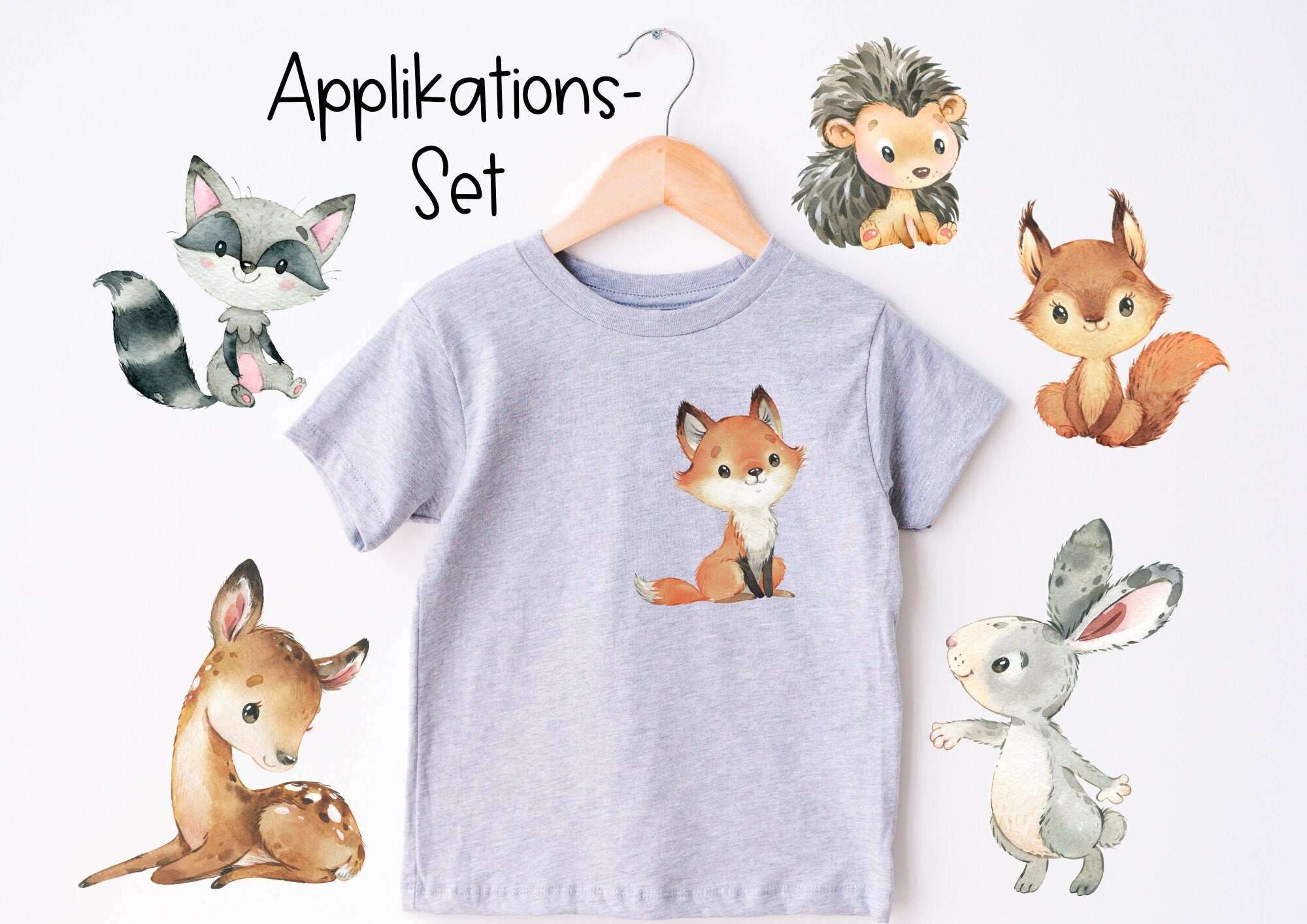 Set Bügelbild Applikation Waldtiere Fuchs Igel Bär Hase zum Veredeln von Shirts Hosen Kleidung DTF Druck Applizierung