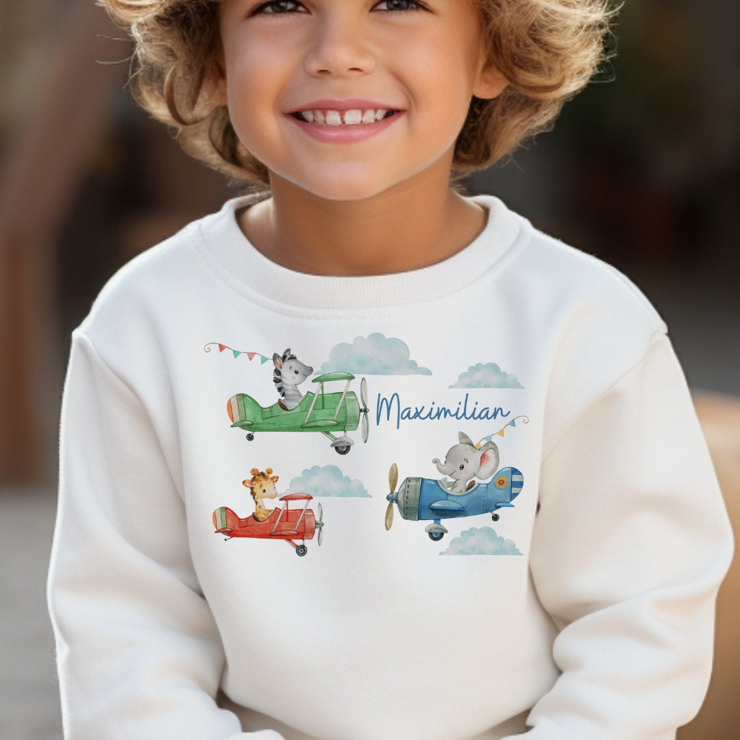 Pullover Sweatshirt Sweater personalisiert pullover Babypullover Pulli Flugzeug Giraffe Elefant Zebra Hubschrauber – Sweatshirts
