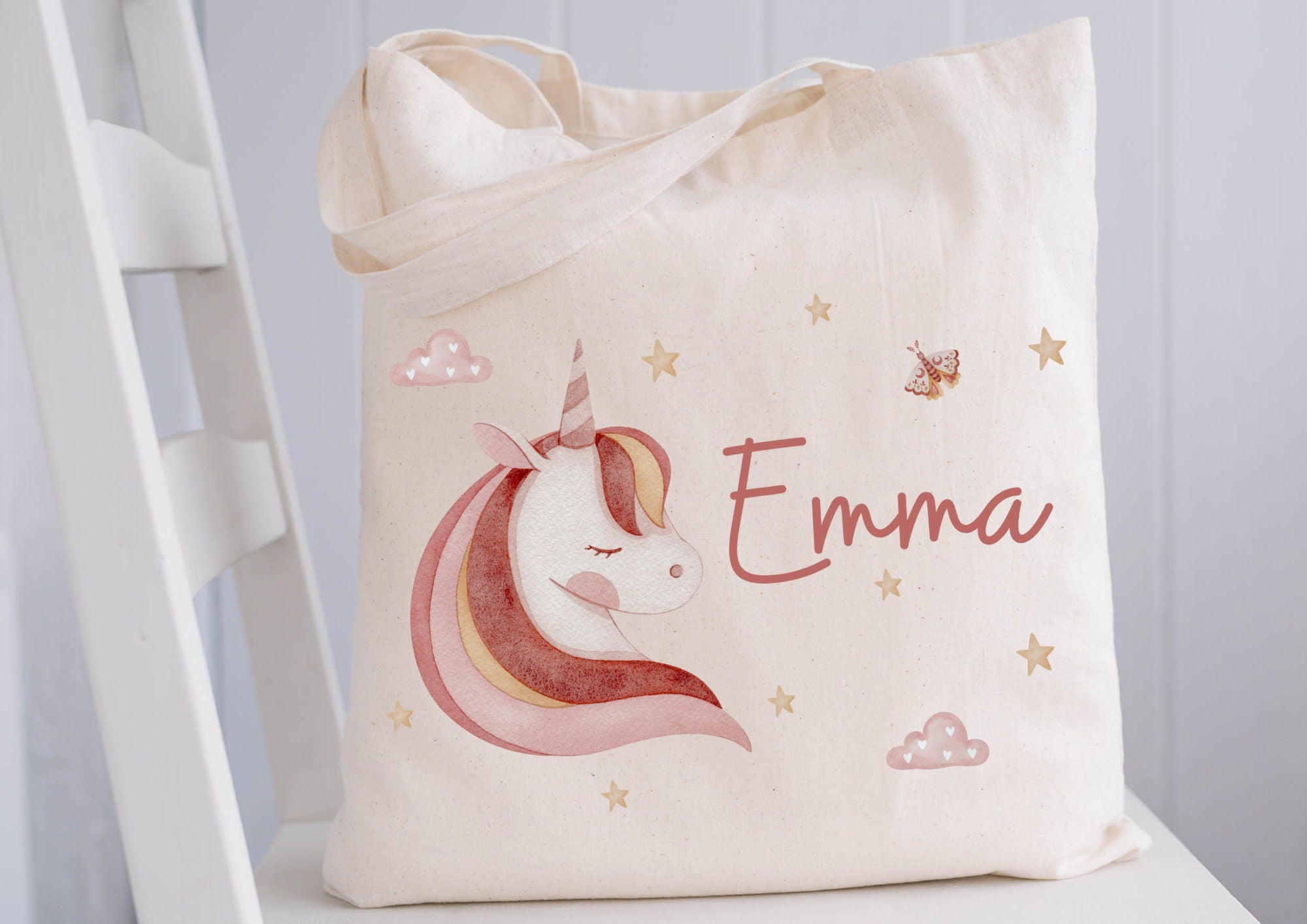 Turnbeutel Jutebeutel Jutetasche mit Namen Beutel für Wechselwäsche personalisiert Boho Einhorn Regenbogen