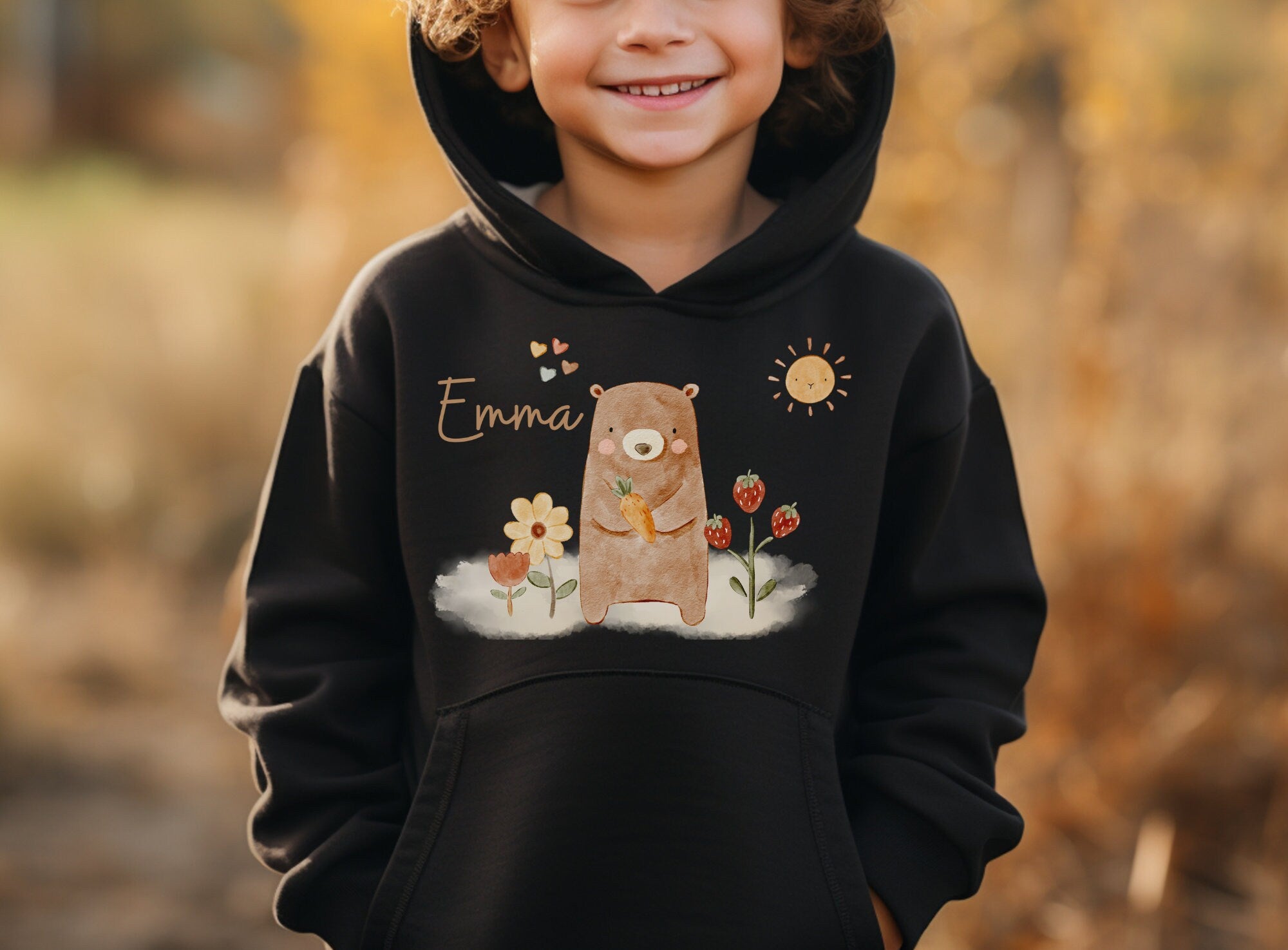 Hoodie personalisiert pullover Pulli Kapuzenpulli Waldtiere Bär Boho