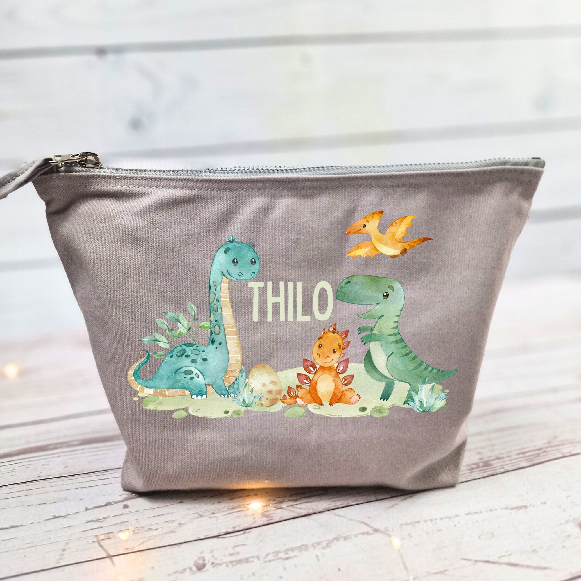 Wickeltasche mit Namen personalisiert Kulturbeutel Waschbeutel Dino Dinosaurier T-Rex