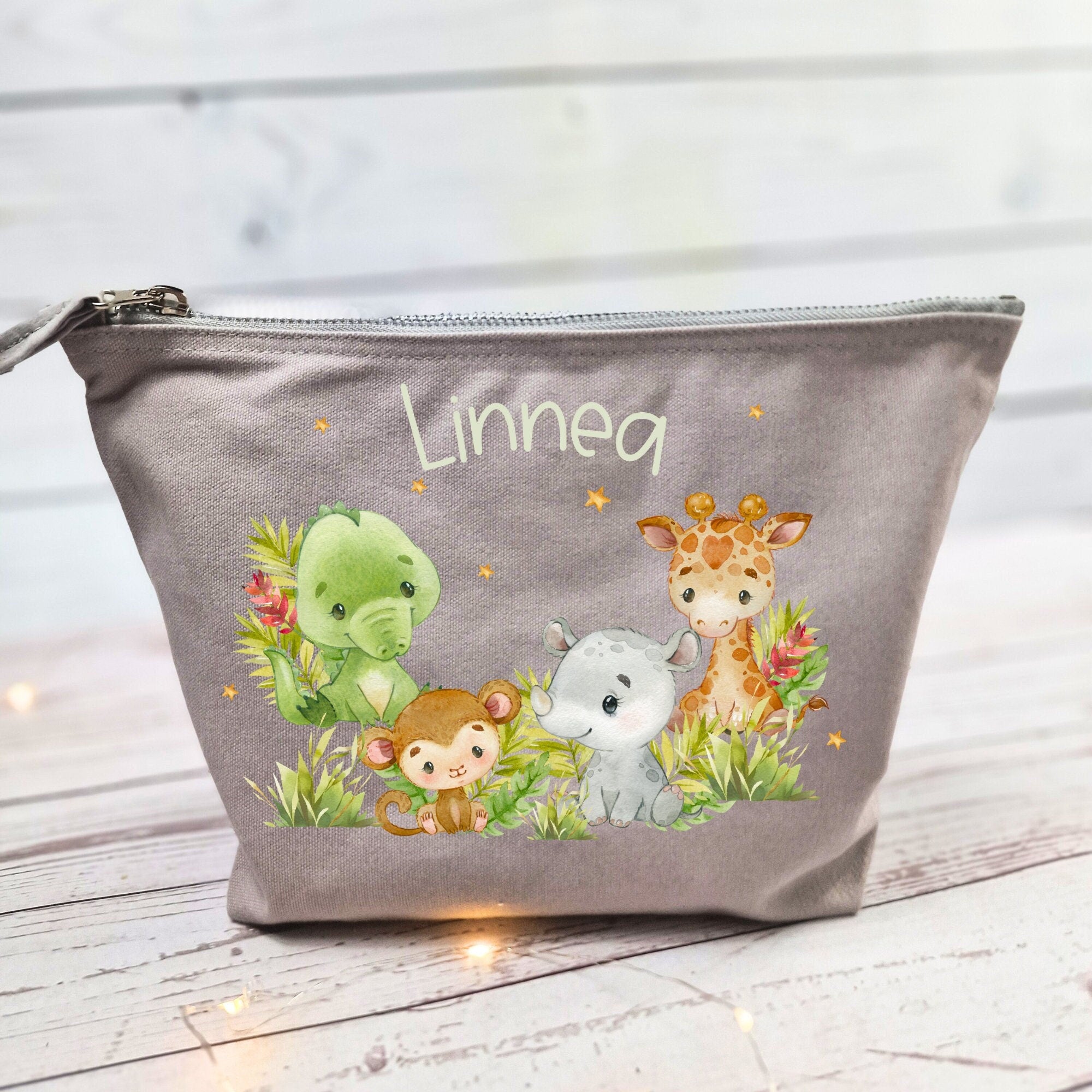 Wickeltasche mit Namen personalisiert Kulturbeutel Waschbeutel Dschungeltiere Giraffe Affe Nashorn – Diaper Caddies