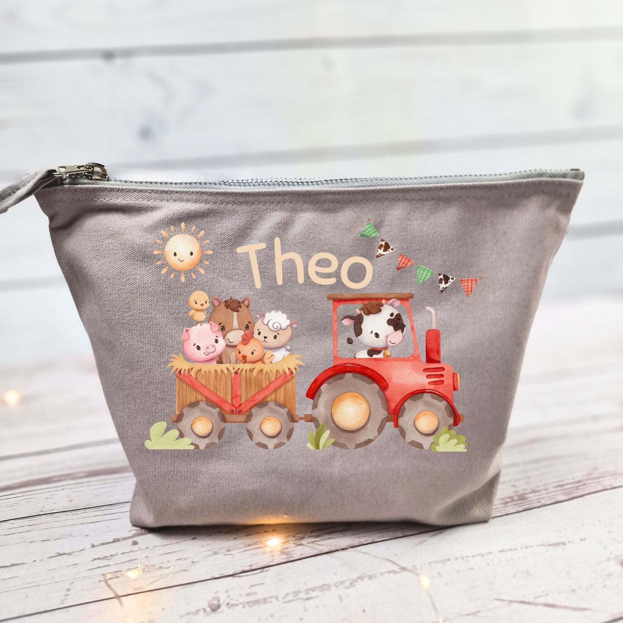 Wickeltasche mit Namen personalisiert Kulturbeutel Waschbeutel Traktor Bauernhof Bauernhoftiere – Diaper Caddies
