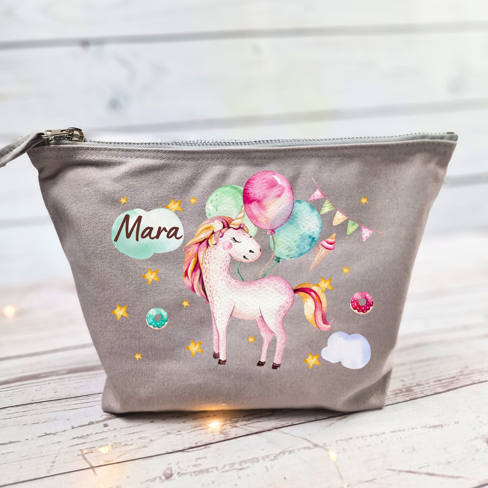 Wickeltasche mit Namen personalisiert Kulturbeutel Waschbeutel Einhorn