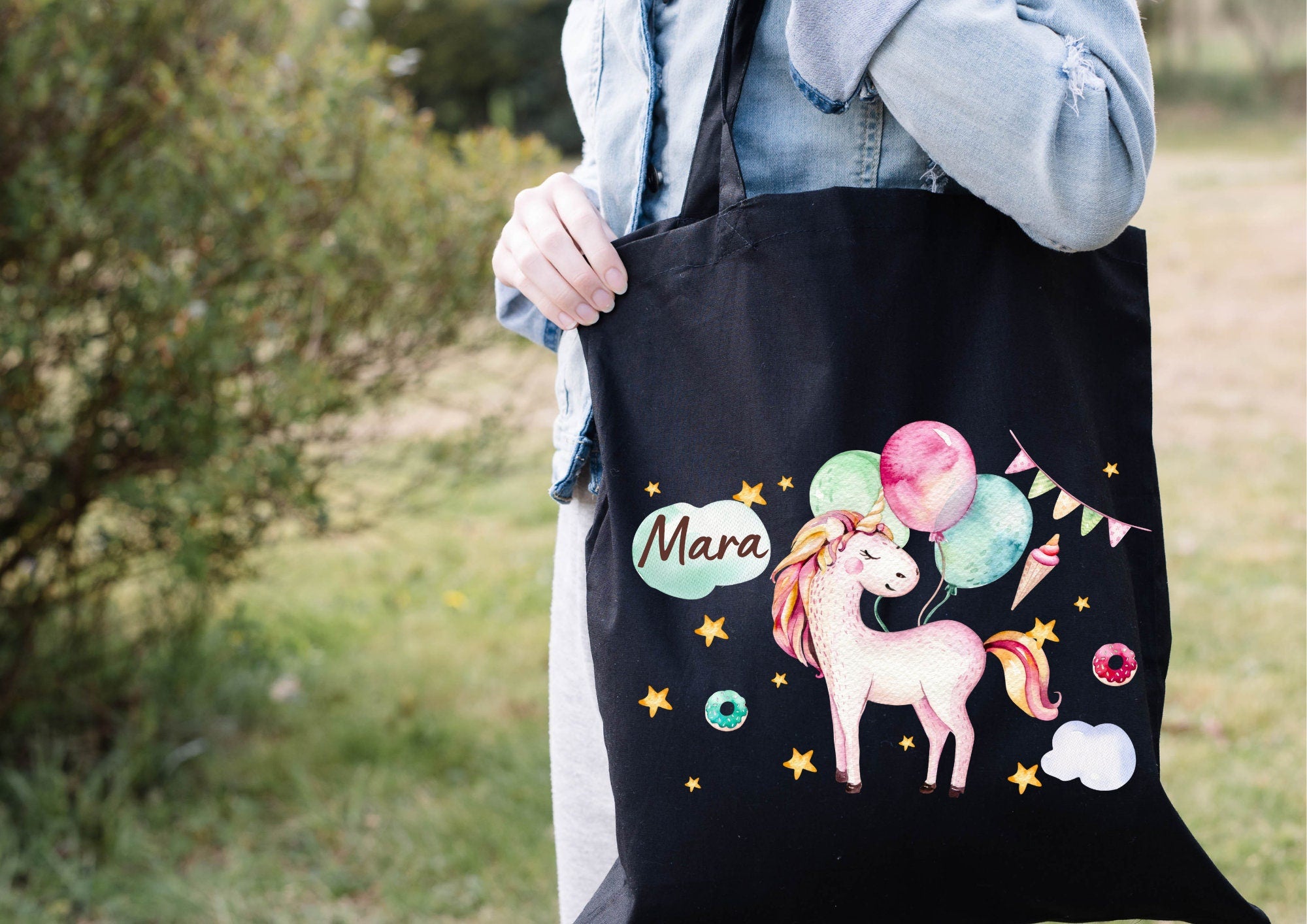 Turnbeutel Jutebeutel Jutetasche mit Namen Beutel für Wechselwäsche personalisiert Einhorn Regenbogen