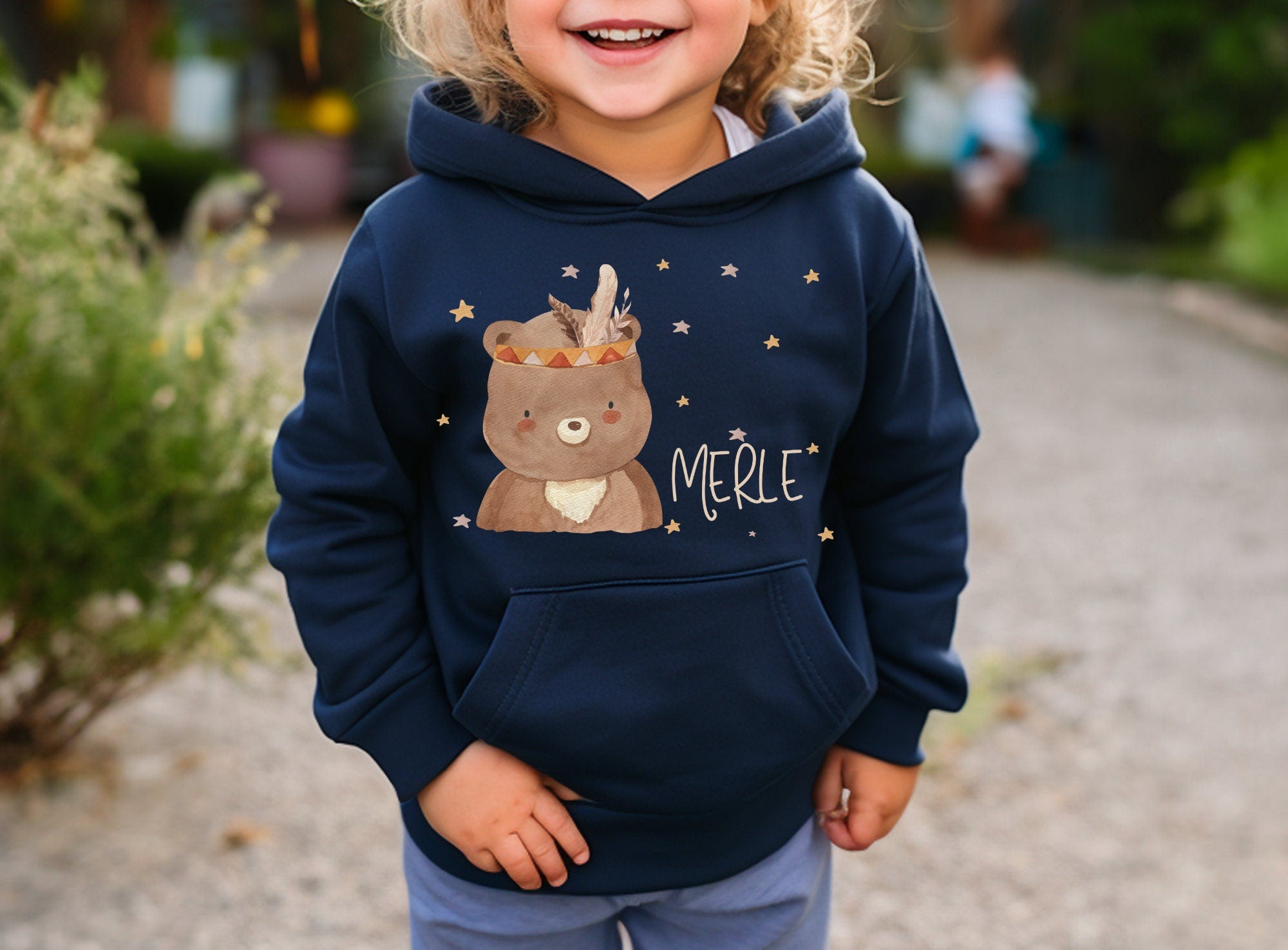 Hoodie personalisiert pullover Pulli Kapuzenpulli Waldtiere Bär Boho