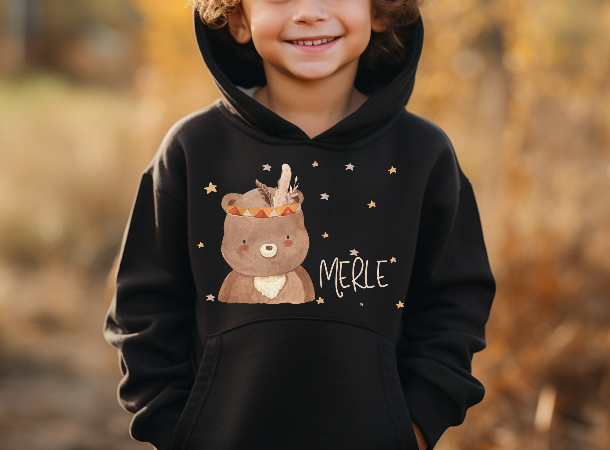 Hoodie personalisiert pullover Pulli Kapuzenpulli Waldtiere Bär Boho