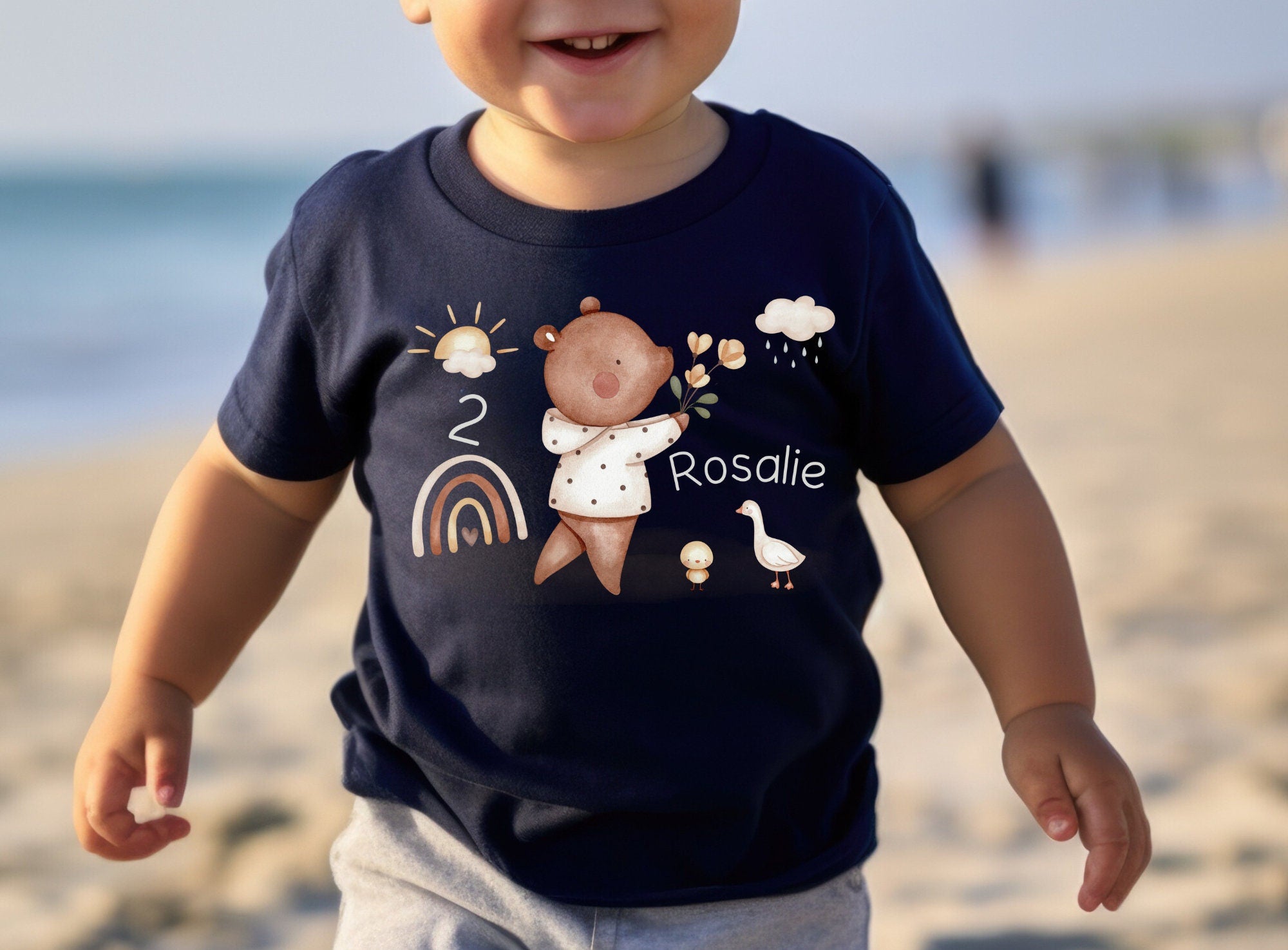 Geburtstagsshirt personalisiert Bär Regenbogen Boho – T-shirts