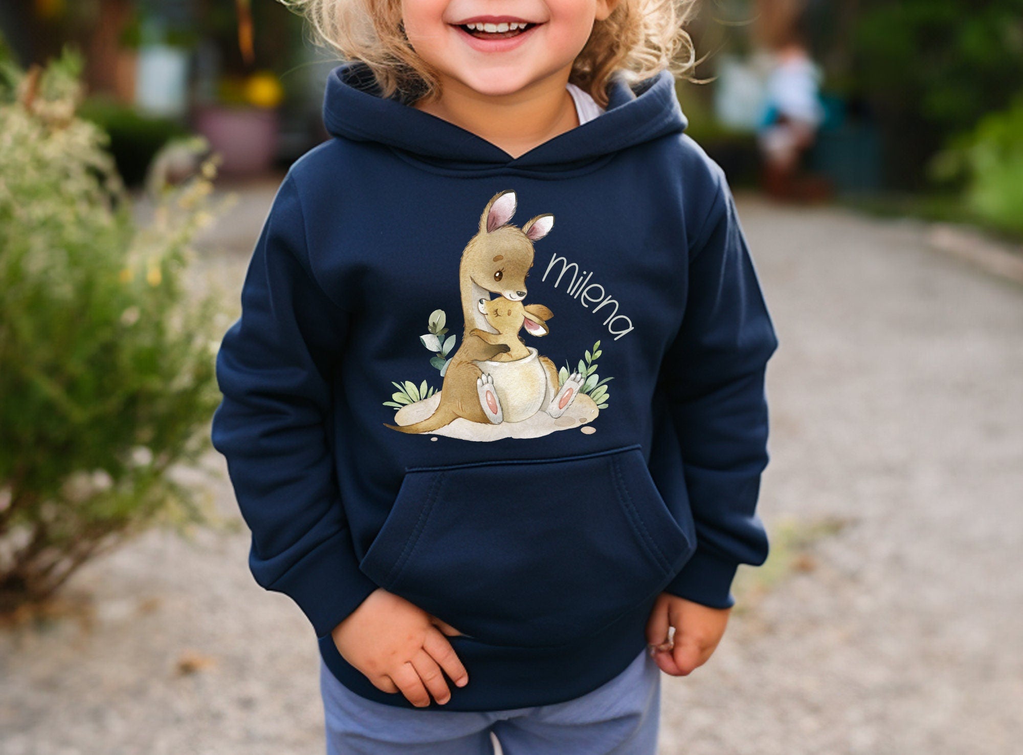 Hoodie personalisiert pullover Pulli Kapuzenpulli Känguru Mama und Baby – Sweatshirts