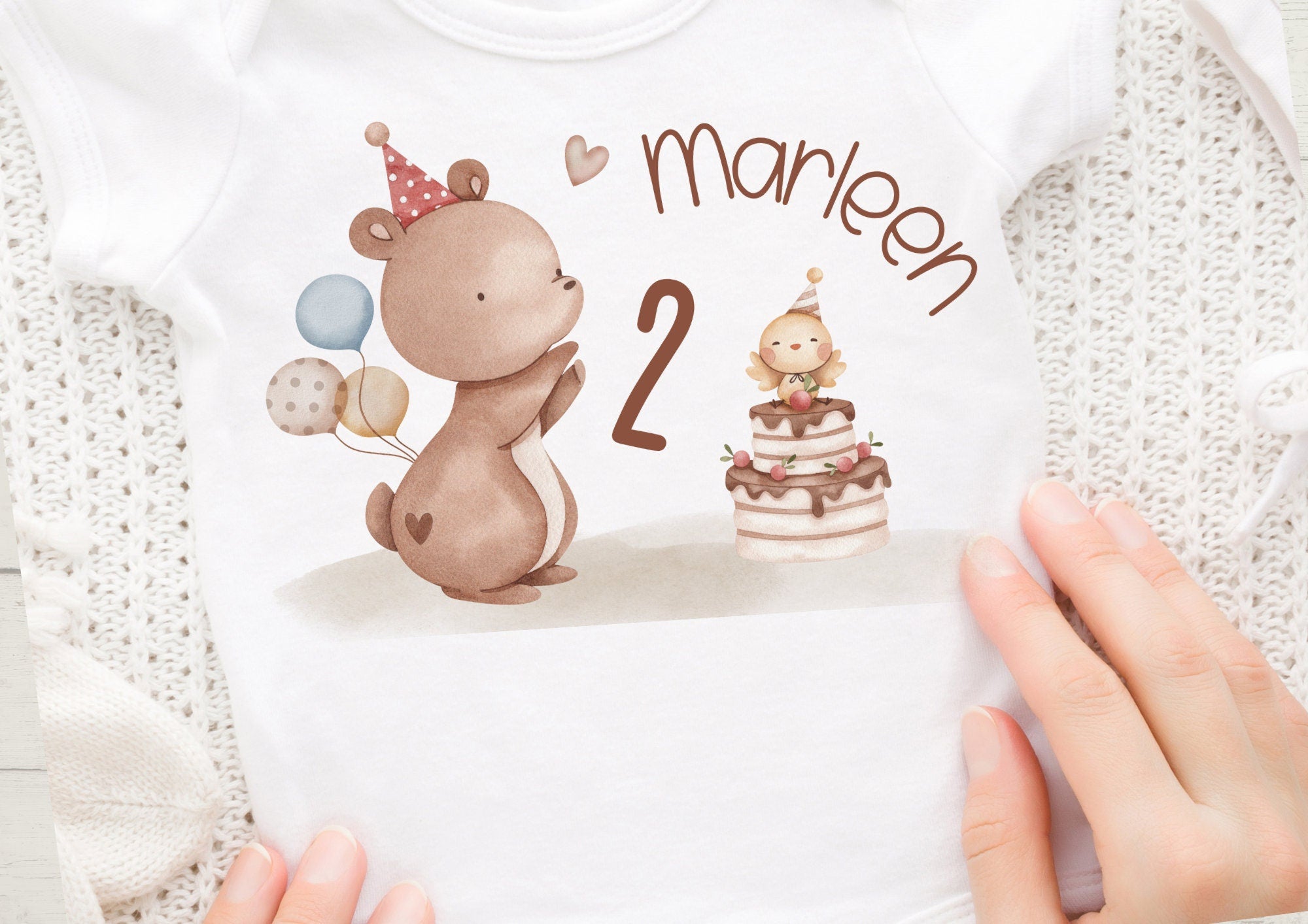 Bügelbild für bunte Stoffe mit Wunschname und Alter personalisiert Fuchs Geburtstagsshirt Waldtiere Bär Party Luftballon