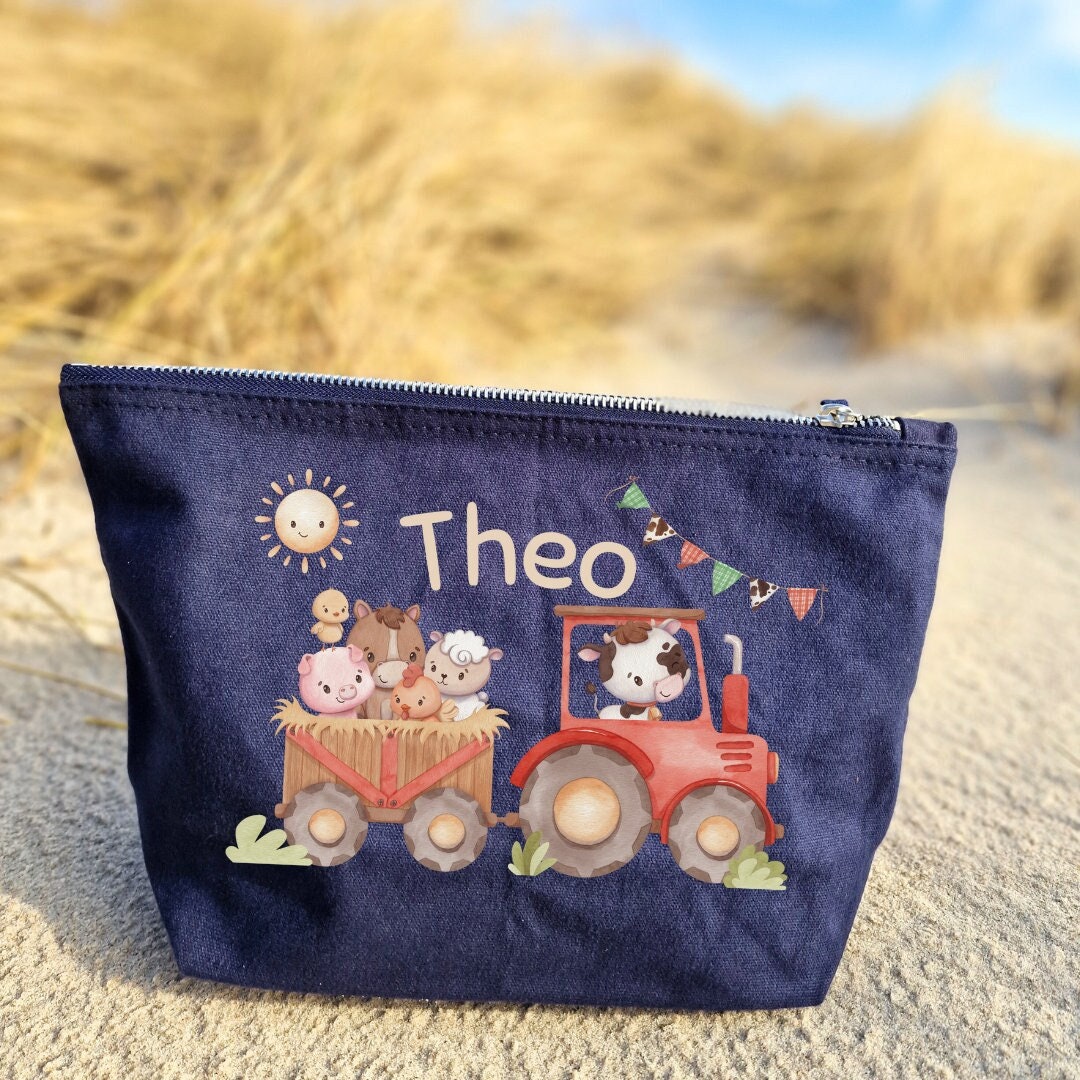 Wickeltasche mit Namen personalisiert Kulturbeutel Waschbeutel Traktor Bauernhof Bauernhoftiere – Diaper Caddies
