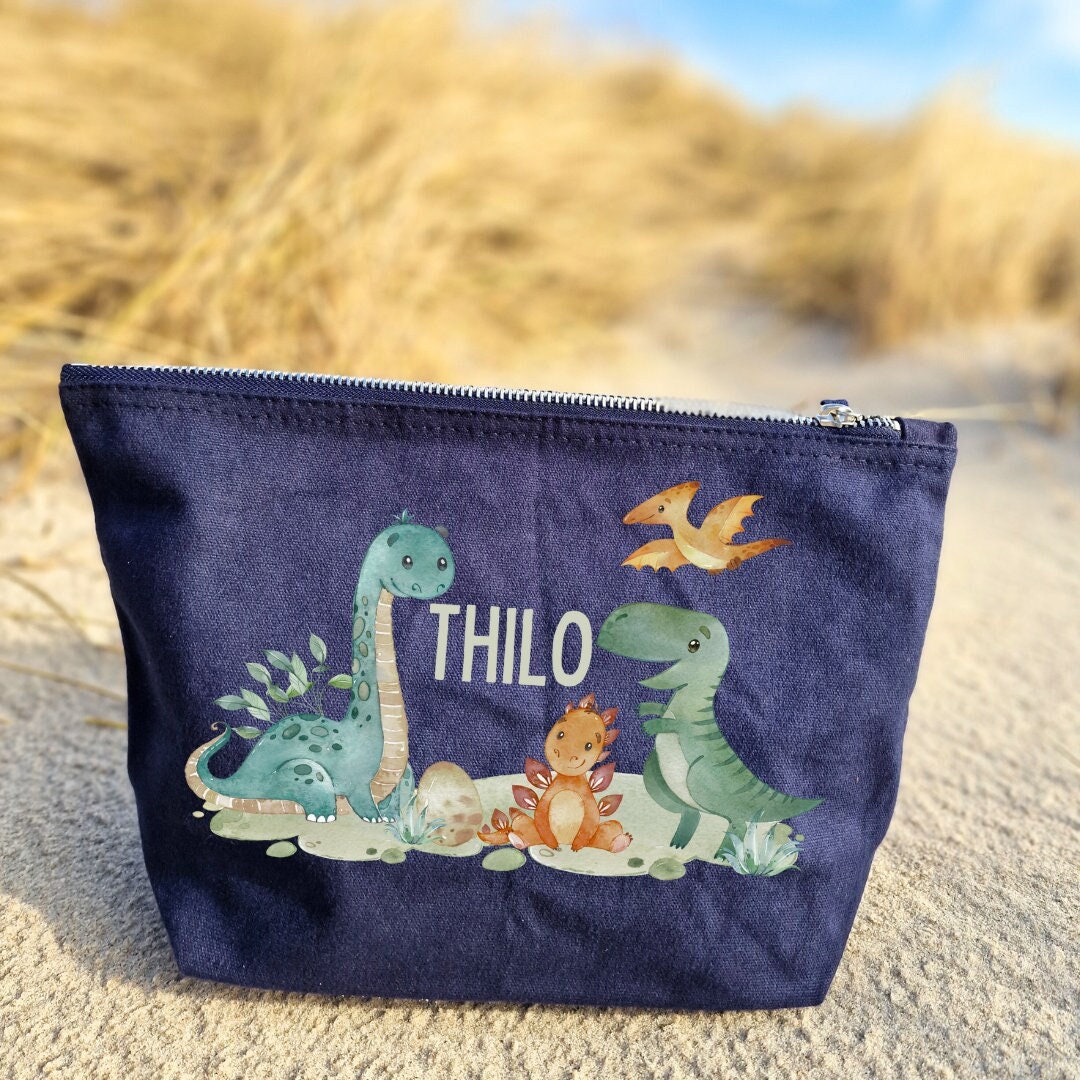 Wickeltasche mit Namen personalisiert Kulturbeutel Waschbeutel Dino Dinosaurier T-Rex