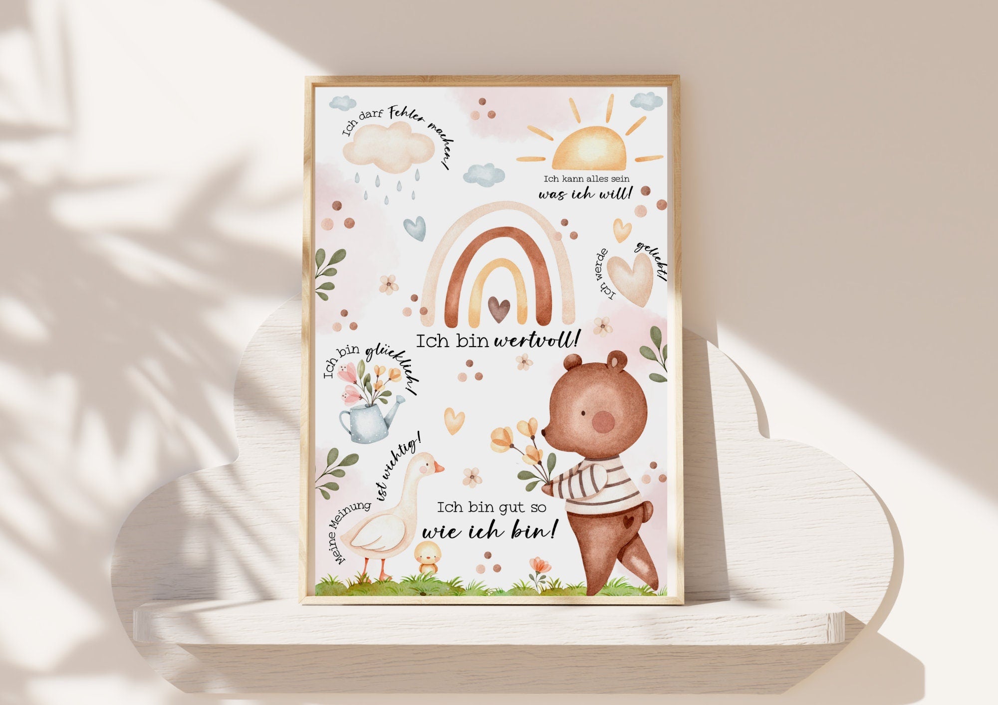 Affirmationsposter Set für Mutmachposter Poster stärken Regenbogen Bär Gans Sonne Blumen