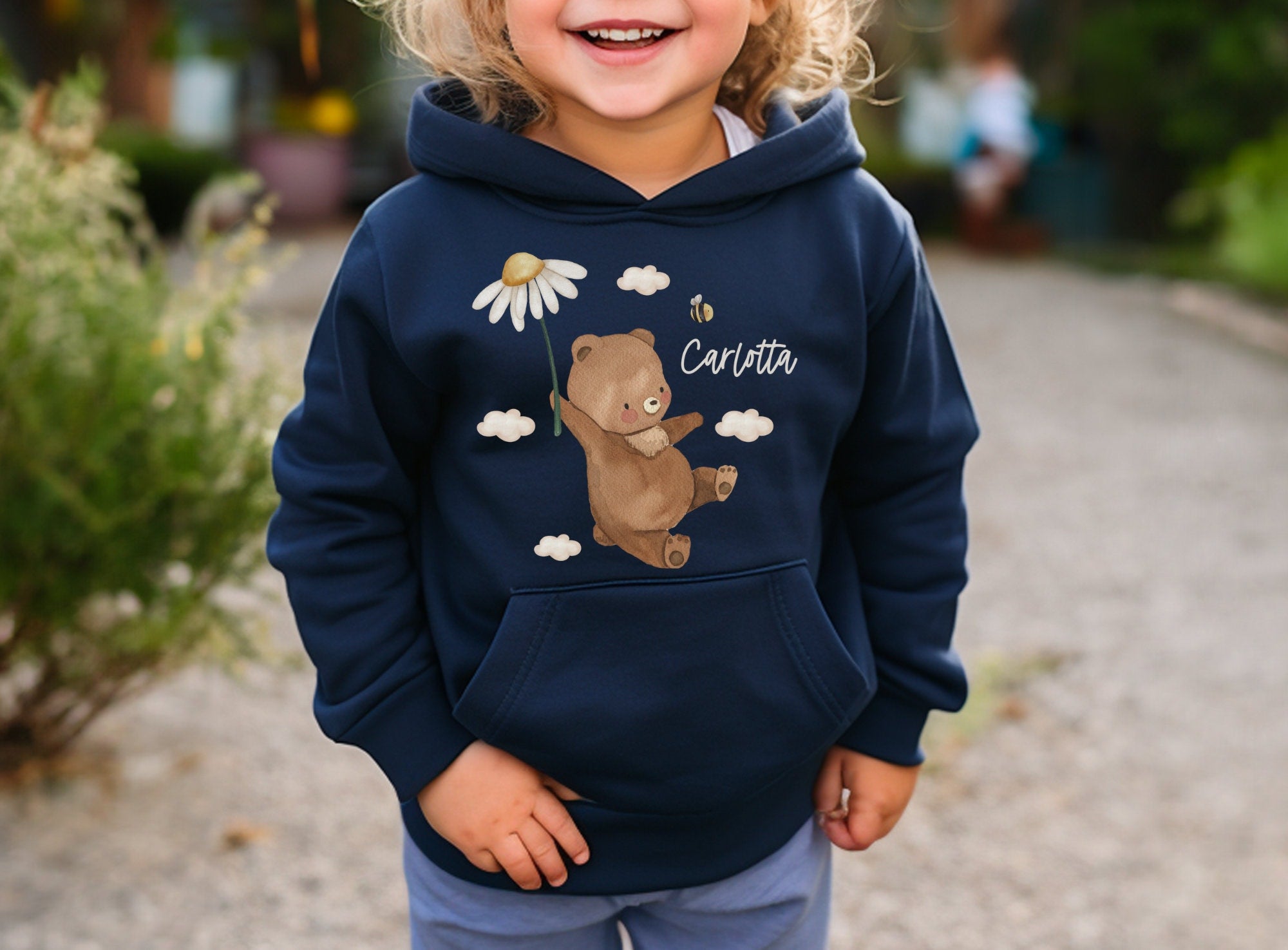 Hoodie personalisiert pullover Pulli Kapuzenpulli Waldtiere Bär Blume