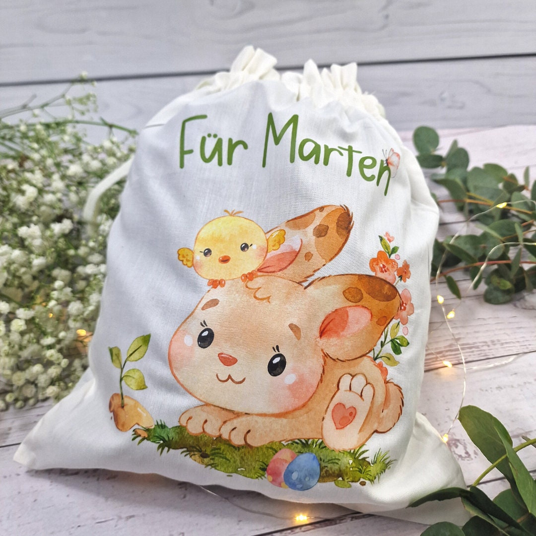 Geschenkbeutel Geschenkesäckchen Ostern personalisiert mit Name Osterkorb Hase Osterhase Kükend3sa – Gift Wrapping