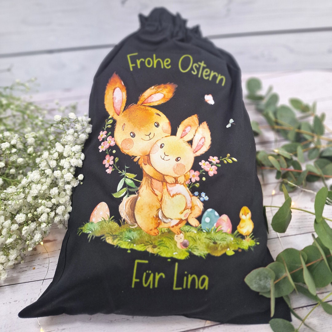 Geschenkbeutel Geschenkesäckchen Ostern personalisiert mit Name Osterkorb Hase Osterhase Küken Mama und Baby – Gift Wrapping