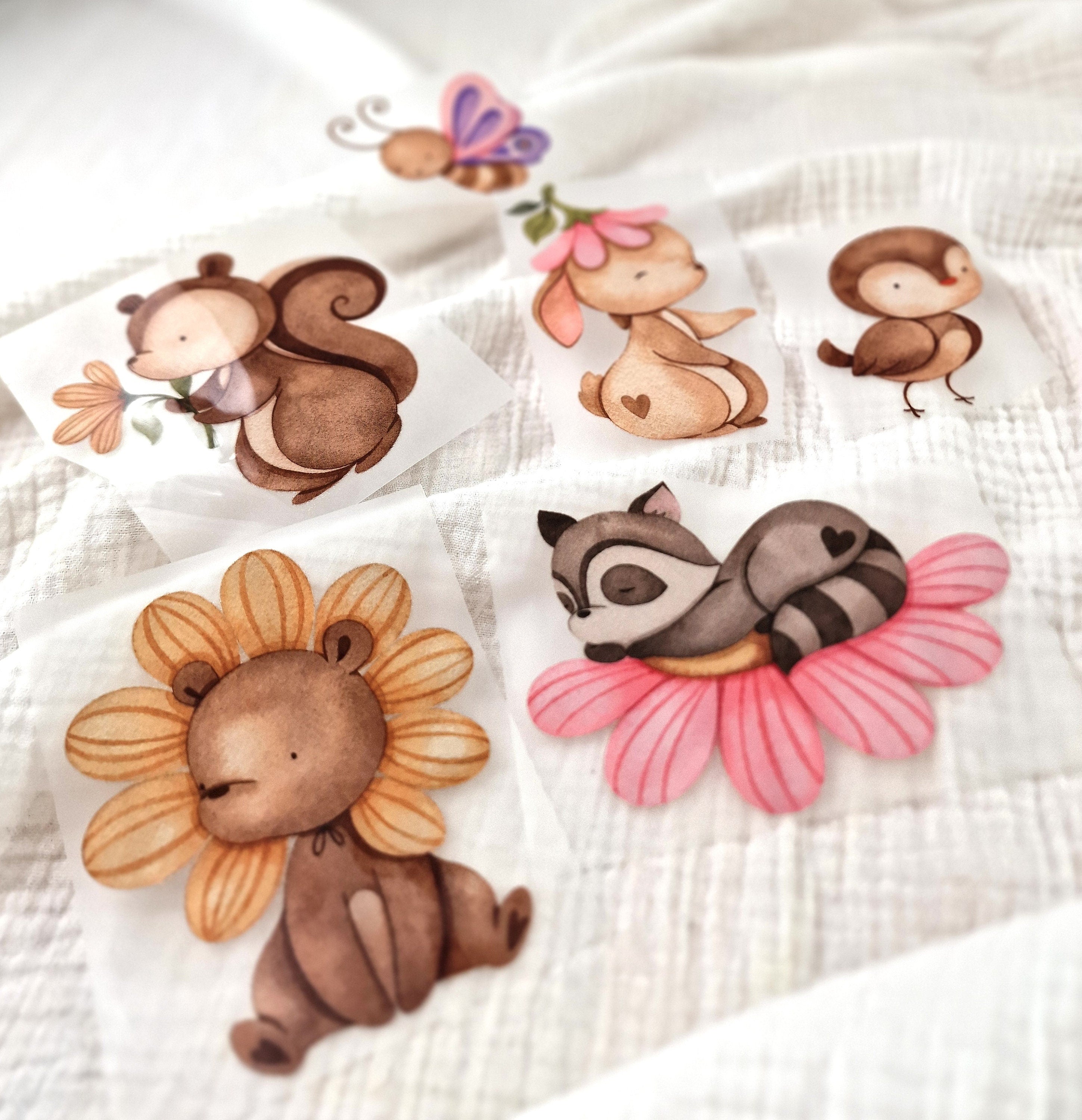 Set Bügelbild Applikation zum Veredeln von Shirts Hosen Kleidung DTF Druck Applizierung Bär Hase Vogel Frühling – Appliques & Patches