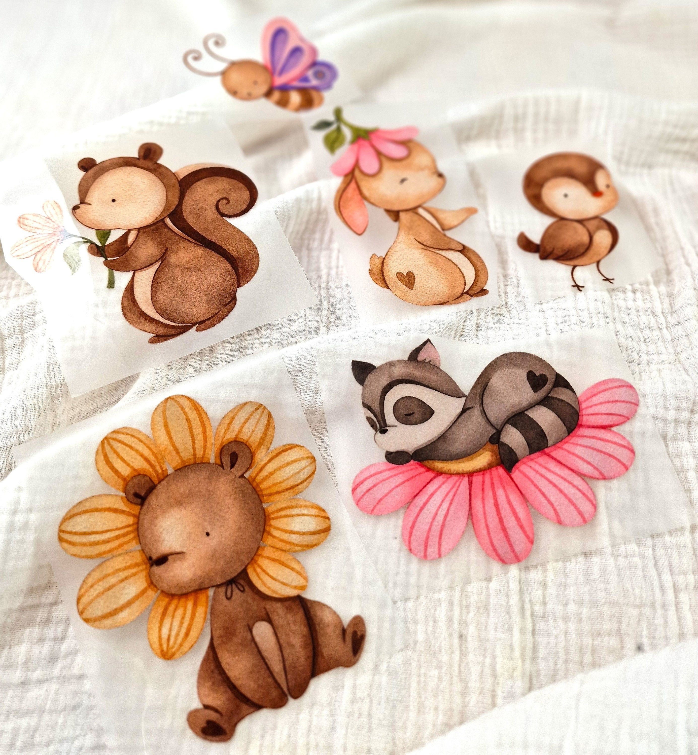 Set Bügelbild Applikation zum Veredeln von Shirts Hosen Kleidung DTF Druck Applizierung Bär Hase Vogel Frühling – Appliques & Patches