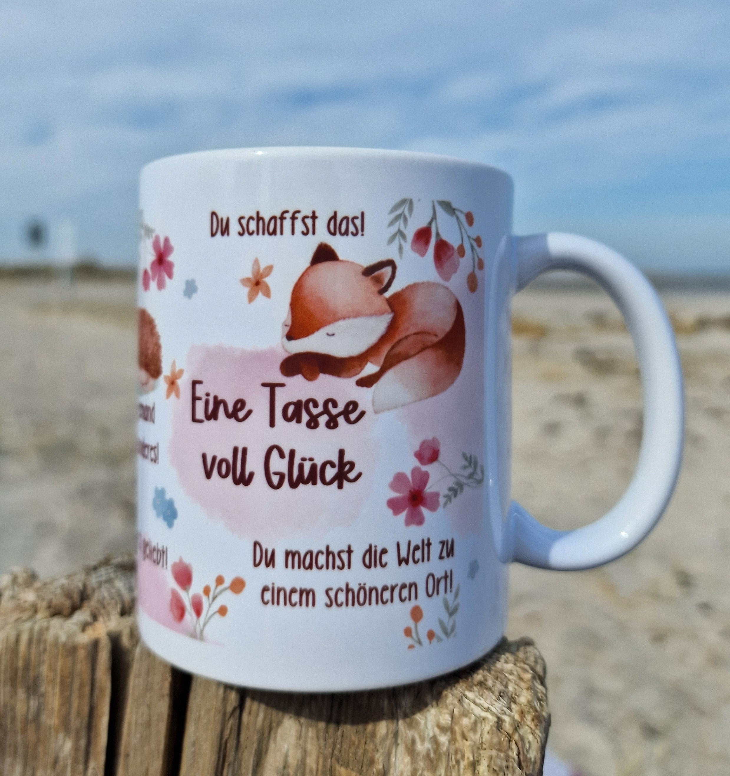 Tasse Becher Porzellan Mutmacher Selbstliebe Glückstasse Affirmationen Geschenk Fuchs Hase