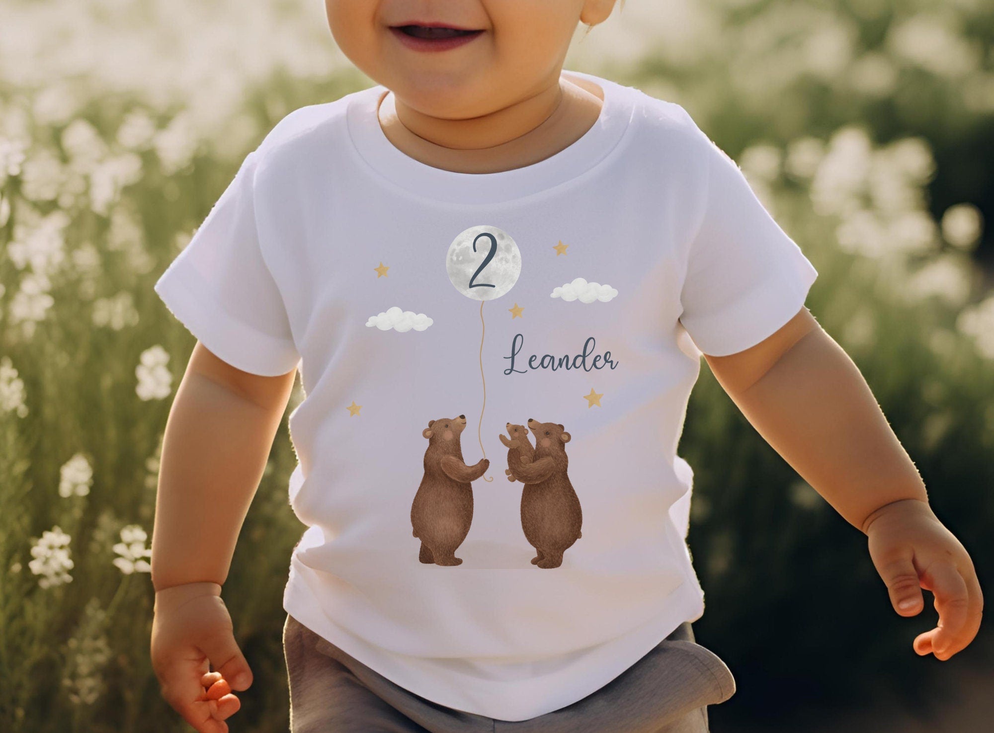 Geburtstagsshirt personalisiert Dschungeltiere Bär Mond Mama und Baby – T-shirts