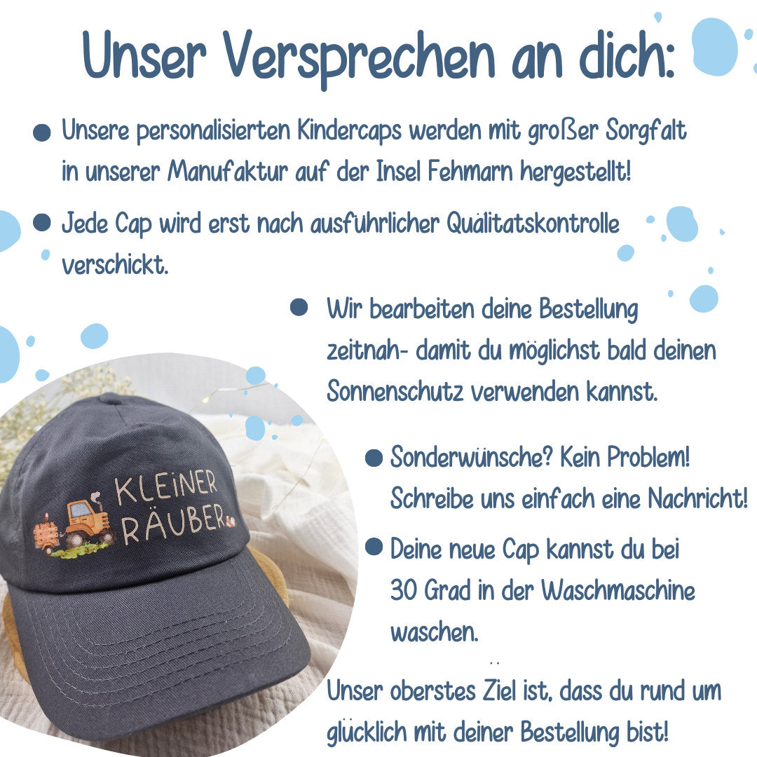 Cap Kinder Personalisiert mit Name Sonnenschutz Bär Luftballon Regenbogen