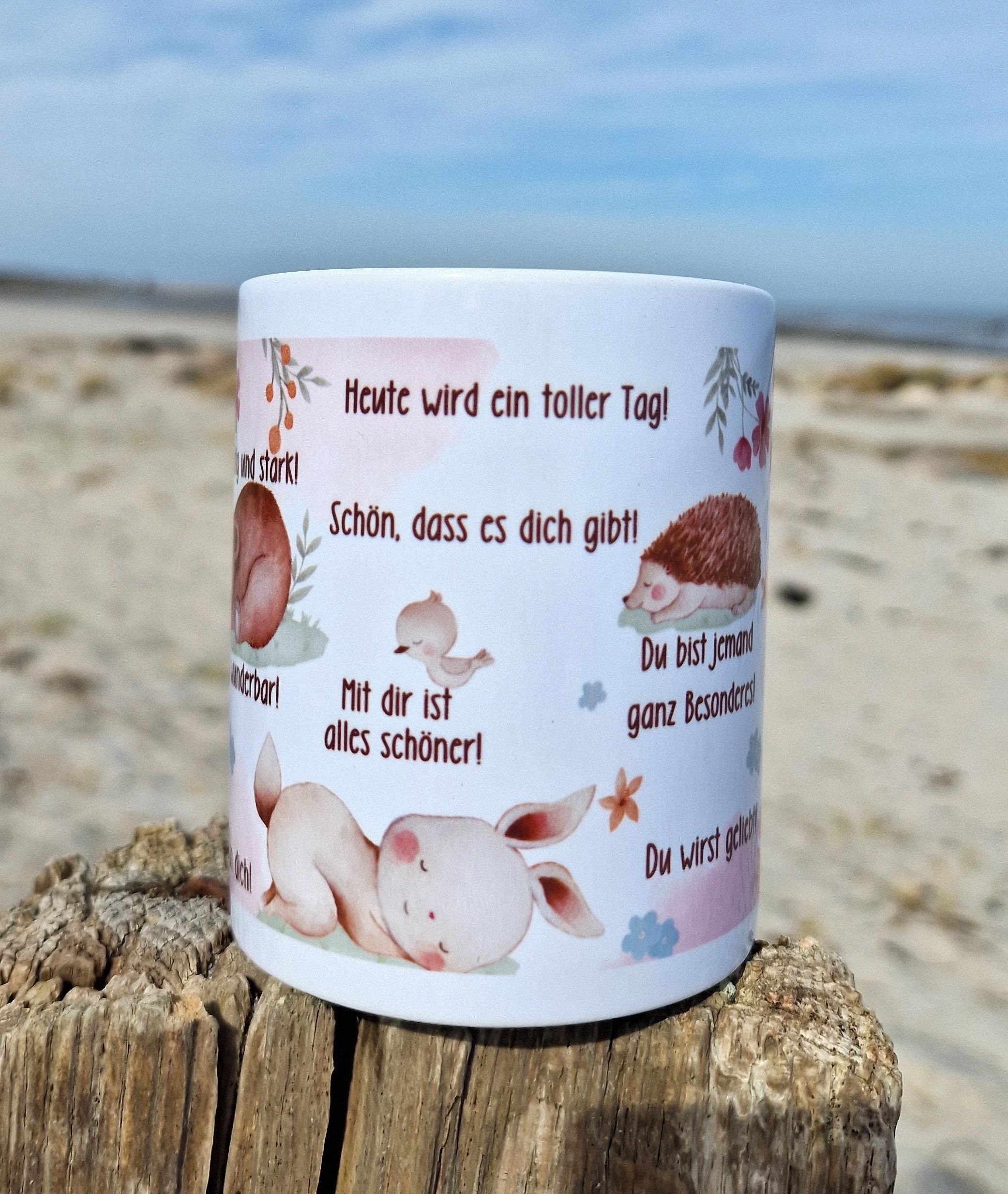 Tasse Becher Porzellan Mutmacher Selbstliebe Glückstasse Affirmationen Geschenk Fuchs Hase