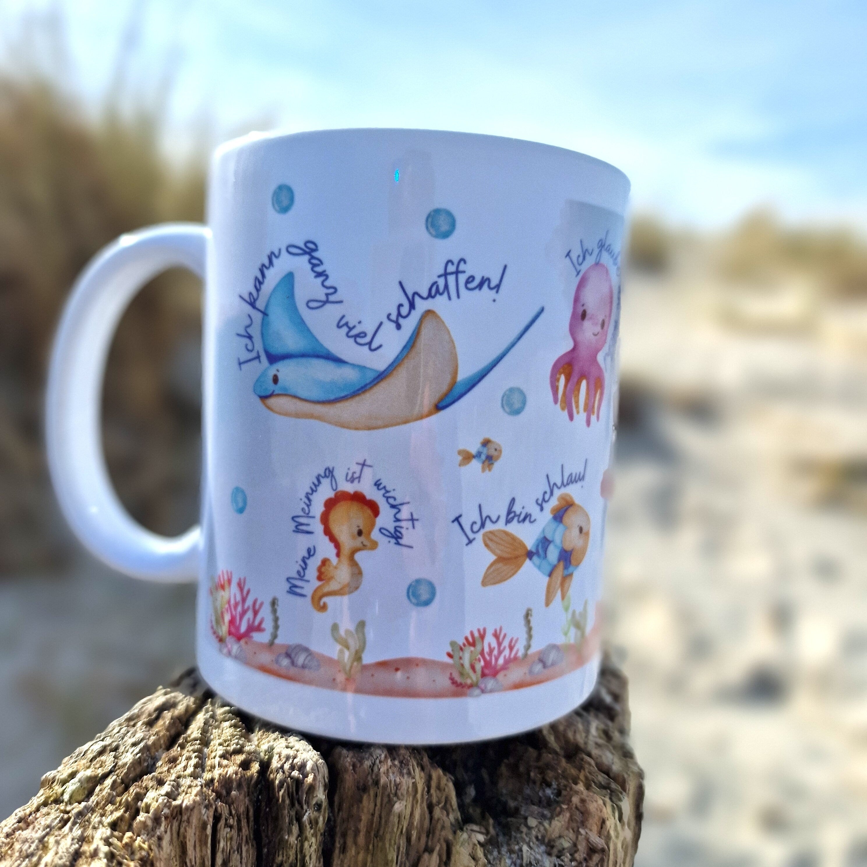 Tasse Becher Porzellan Mutmacher Selbstliebe Glückstasse Affirmationen Geschenk Wal Unterwasser