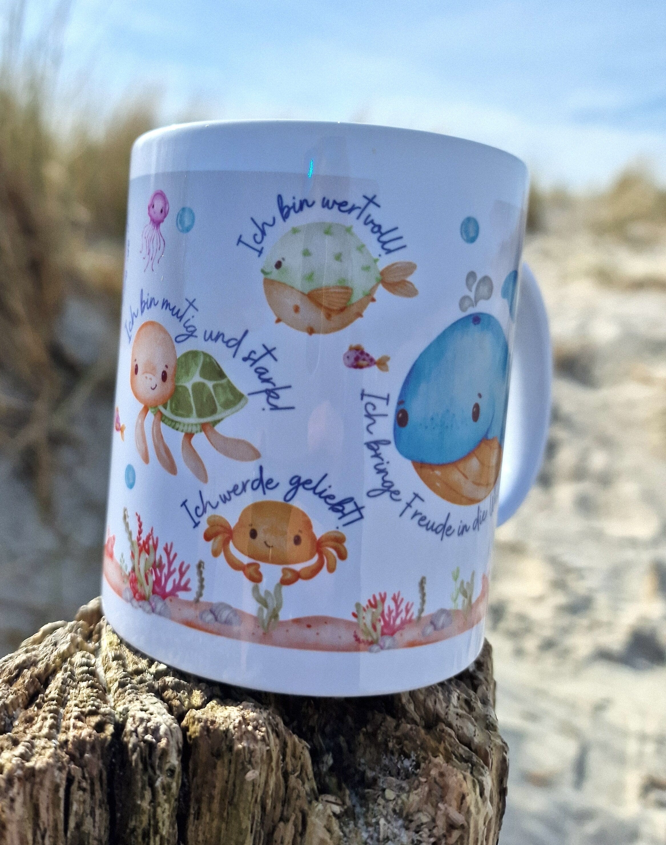 Tasse Becher Porzellan Mutmacher Selbstliebe Glückstasse Affirmationen Geschenk Wal Unterwasser