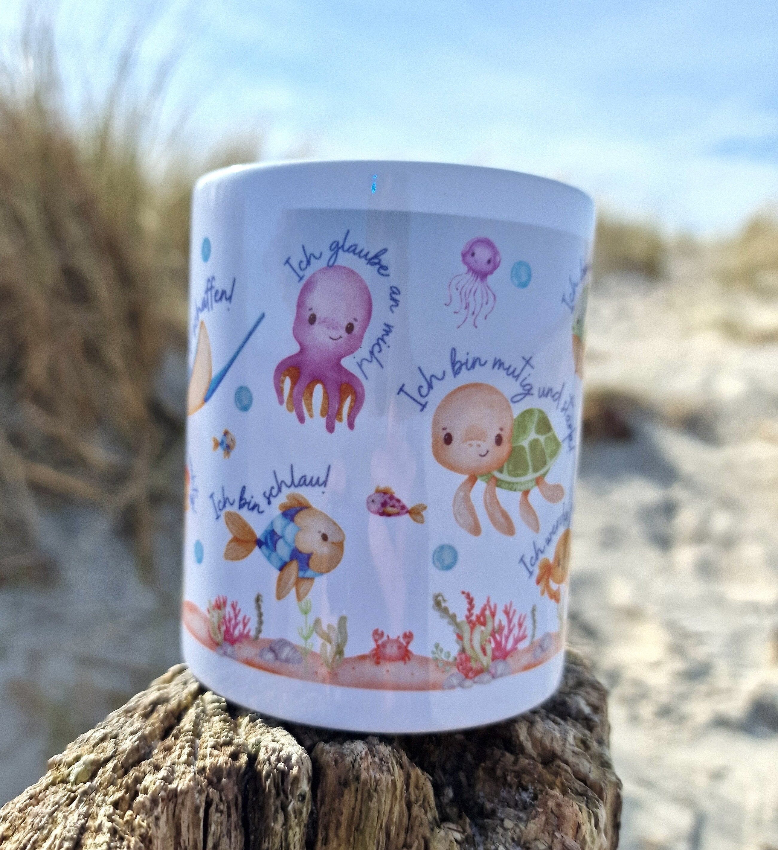 Tasse Becher Porzellan Mutmacher Selbstliebe Glückstasse Affirmationen Geschenk Wal Unterwasser