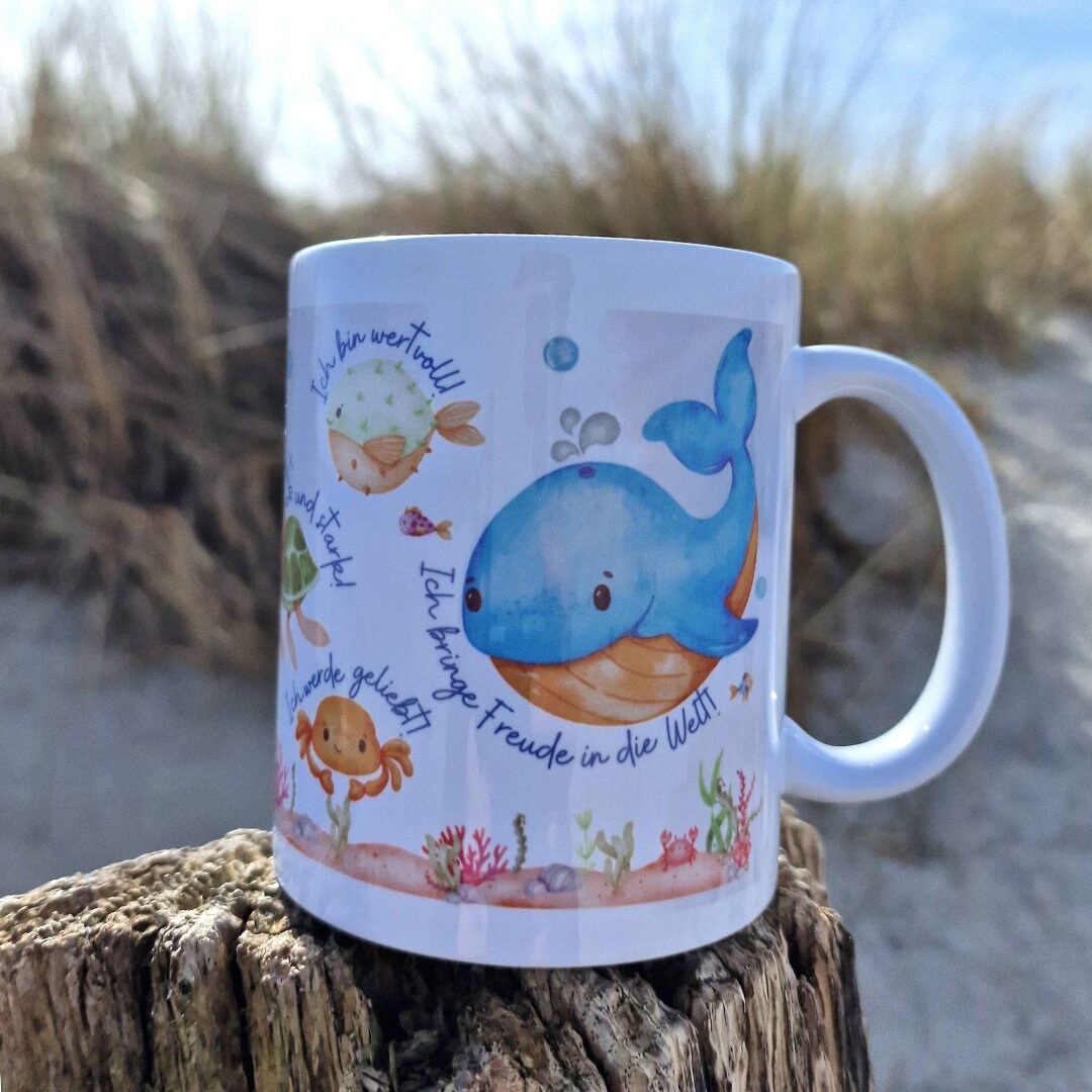 Tasse Becher Porzellan Mutmacher Selbstliebe Glückstasse Affirmationen Geschenk Wal Unterwasser