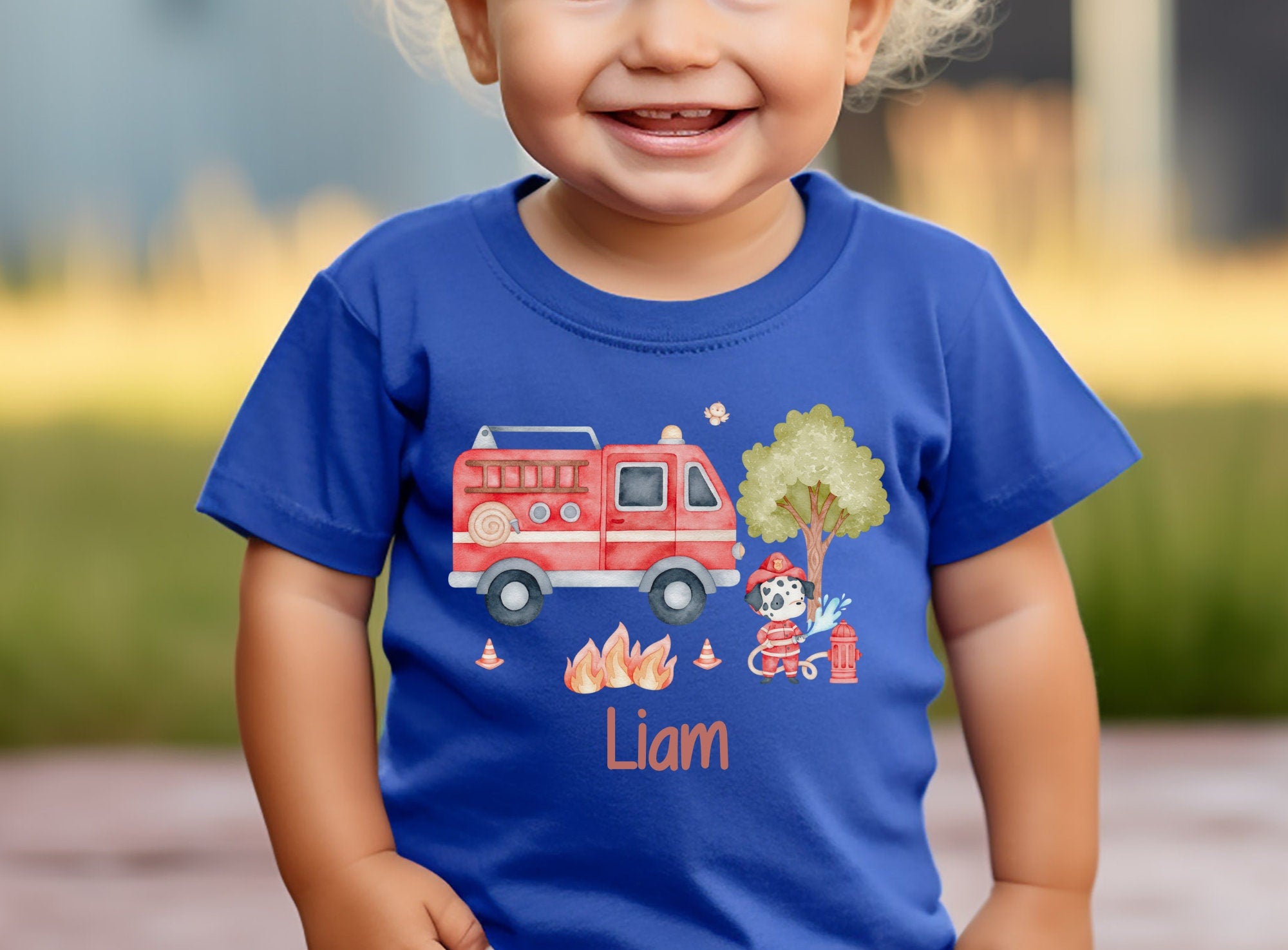 Shirt Kurzarm mit Name personalisiert shirt Feuerwehr Feuerwehrauto Hund Feuer – Sweatshirts