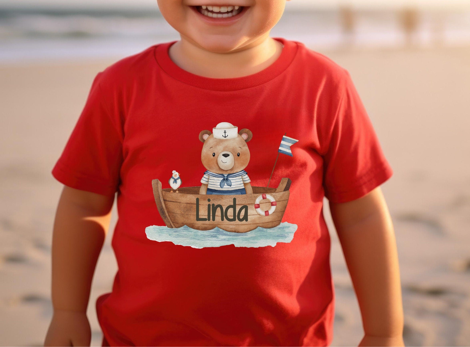 Shirt Kurzarm mit Name personalisiert shirt Boot Bär Maritim Matrose – Sweatshirts