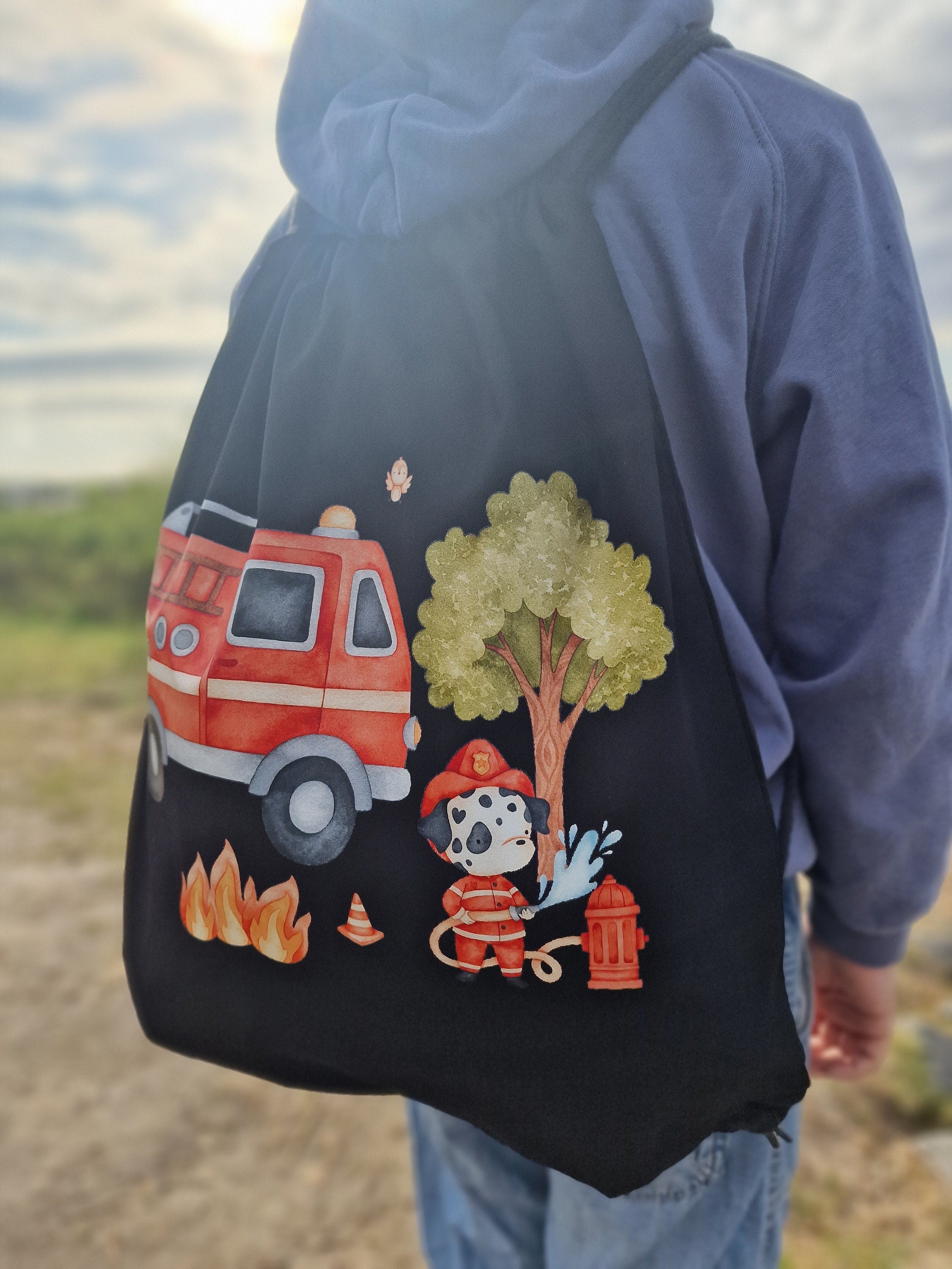 Feuerwehr Turnbeutel mit Name – personalisierter – Kita Tasche Hundemotiv – Team Sports & Gym Bags