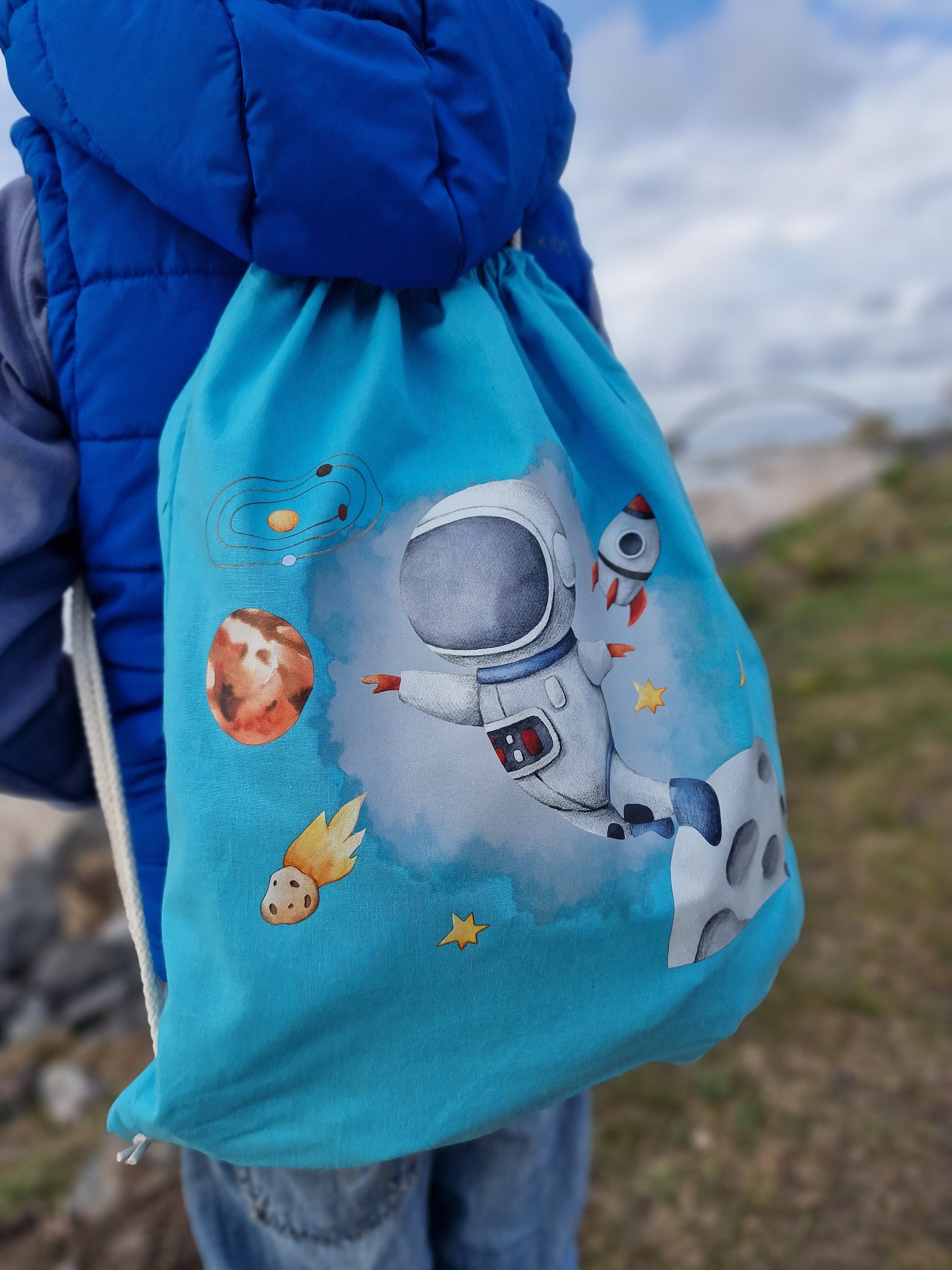 Turnbeutel mit Name personalisiert Astronaut Weltraum Planeten