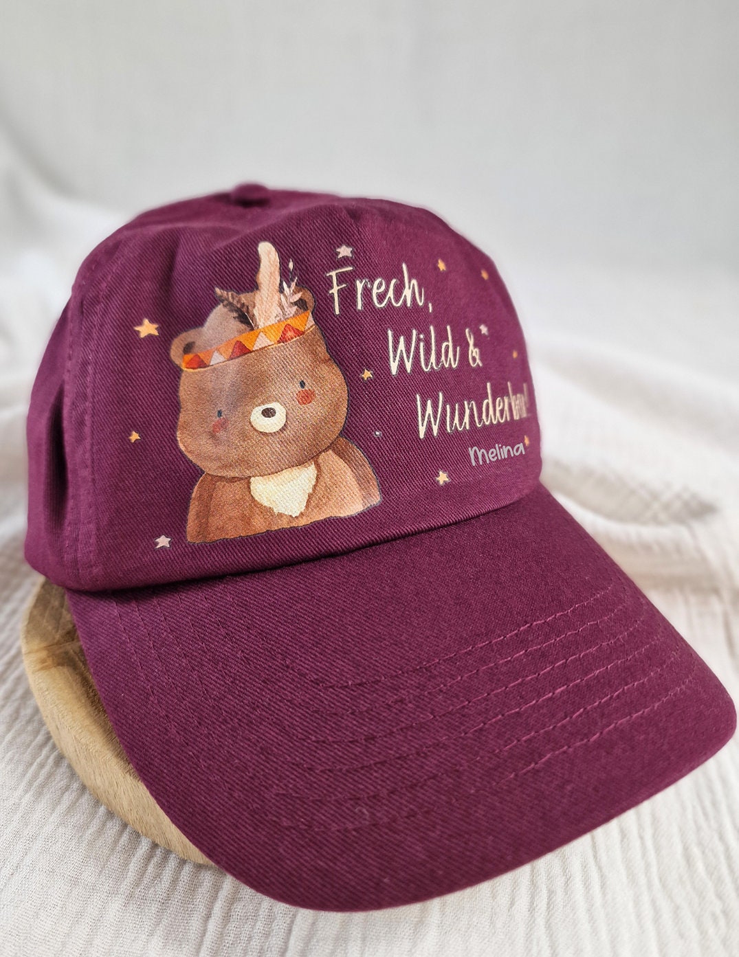 Cap Personalisiert mit Name Sonnenschutz Frech Wild Wunderbar Bär Boho