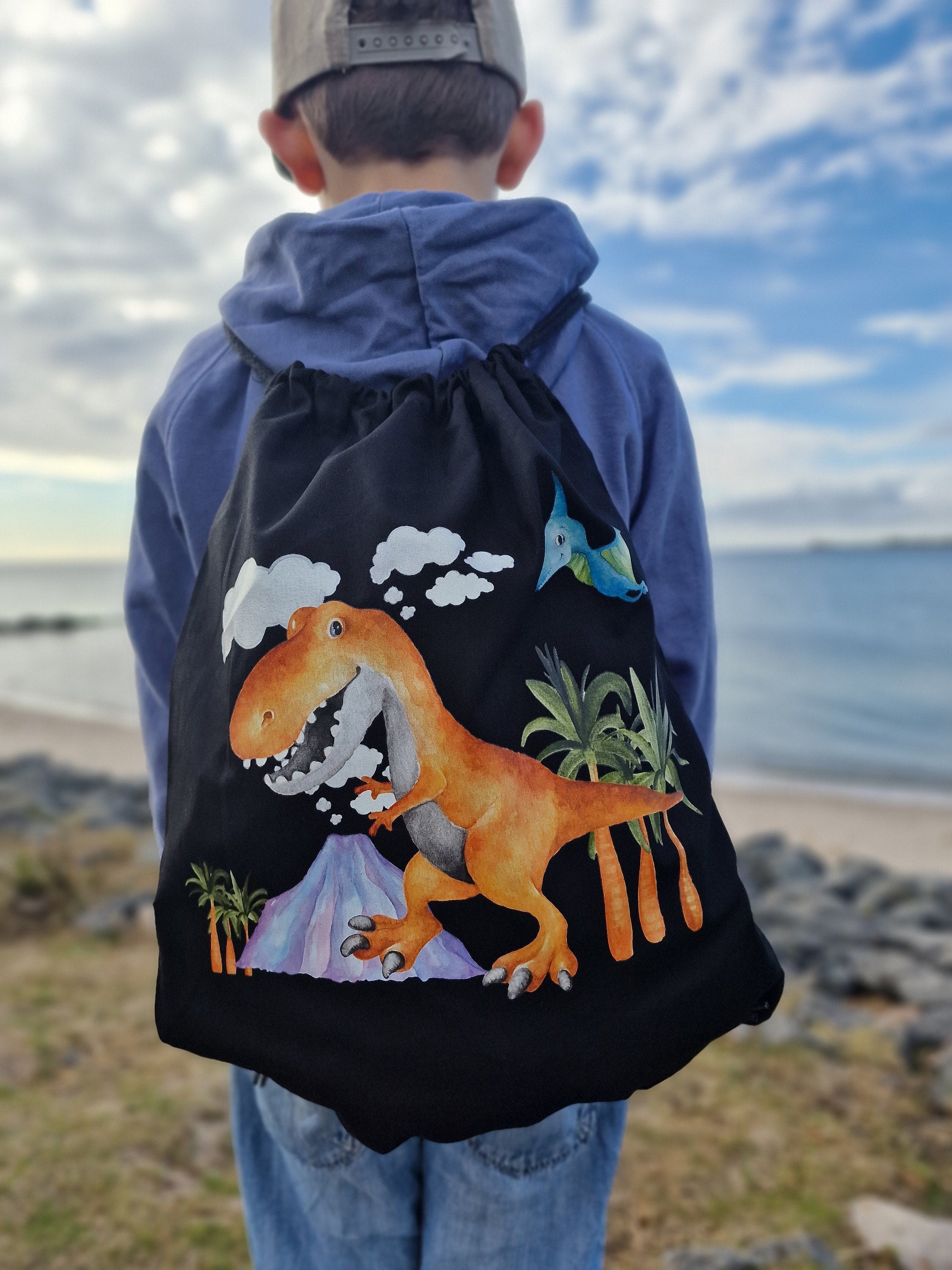 Turnbeutel mit Name personalisiert Dino Dinosaurier T-Rex