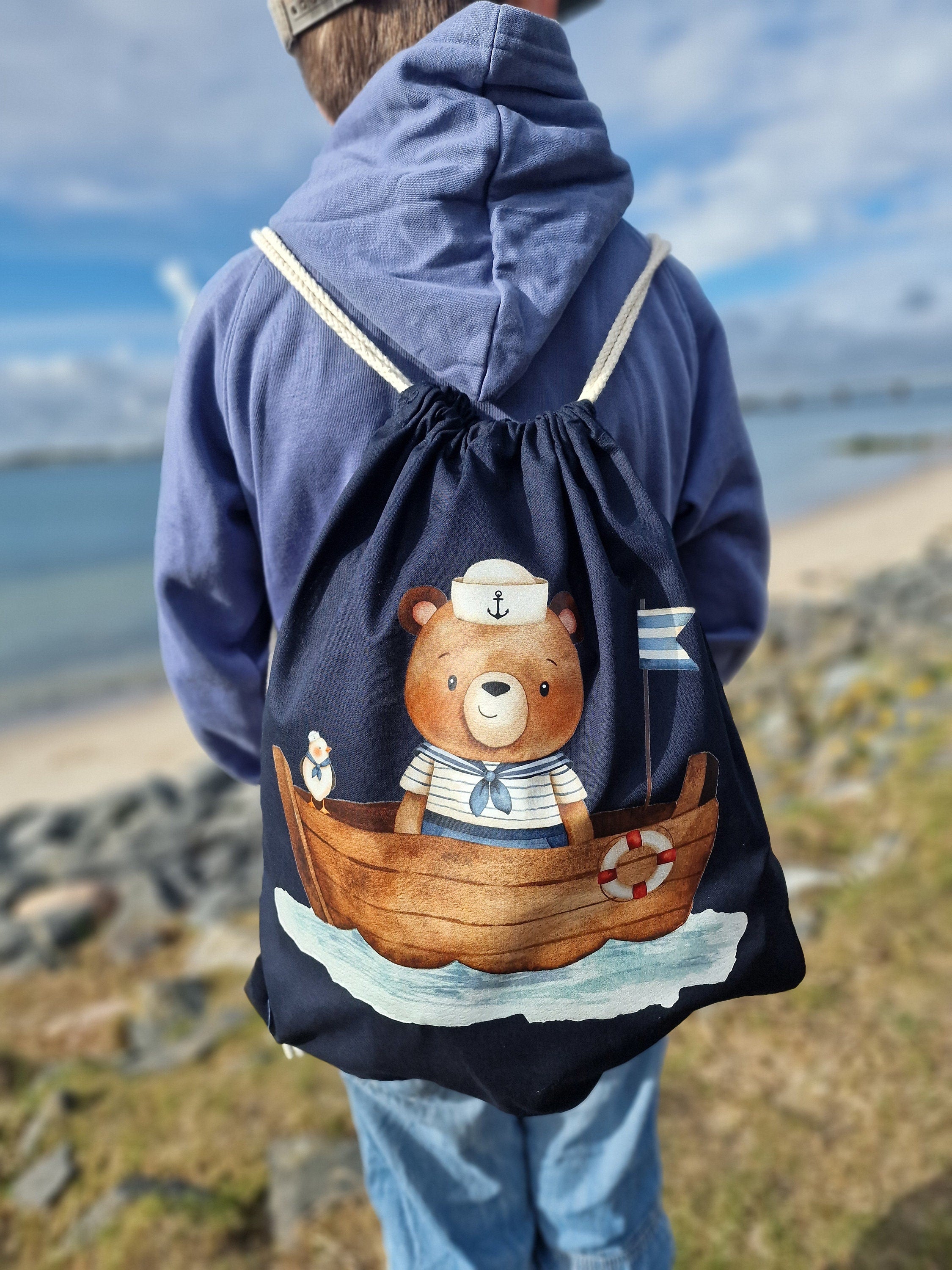 Turnbeutel mit Name personalisiert Matrose Bär Maritim Meer – Team Sports & Gym Bags