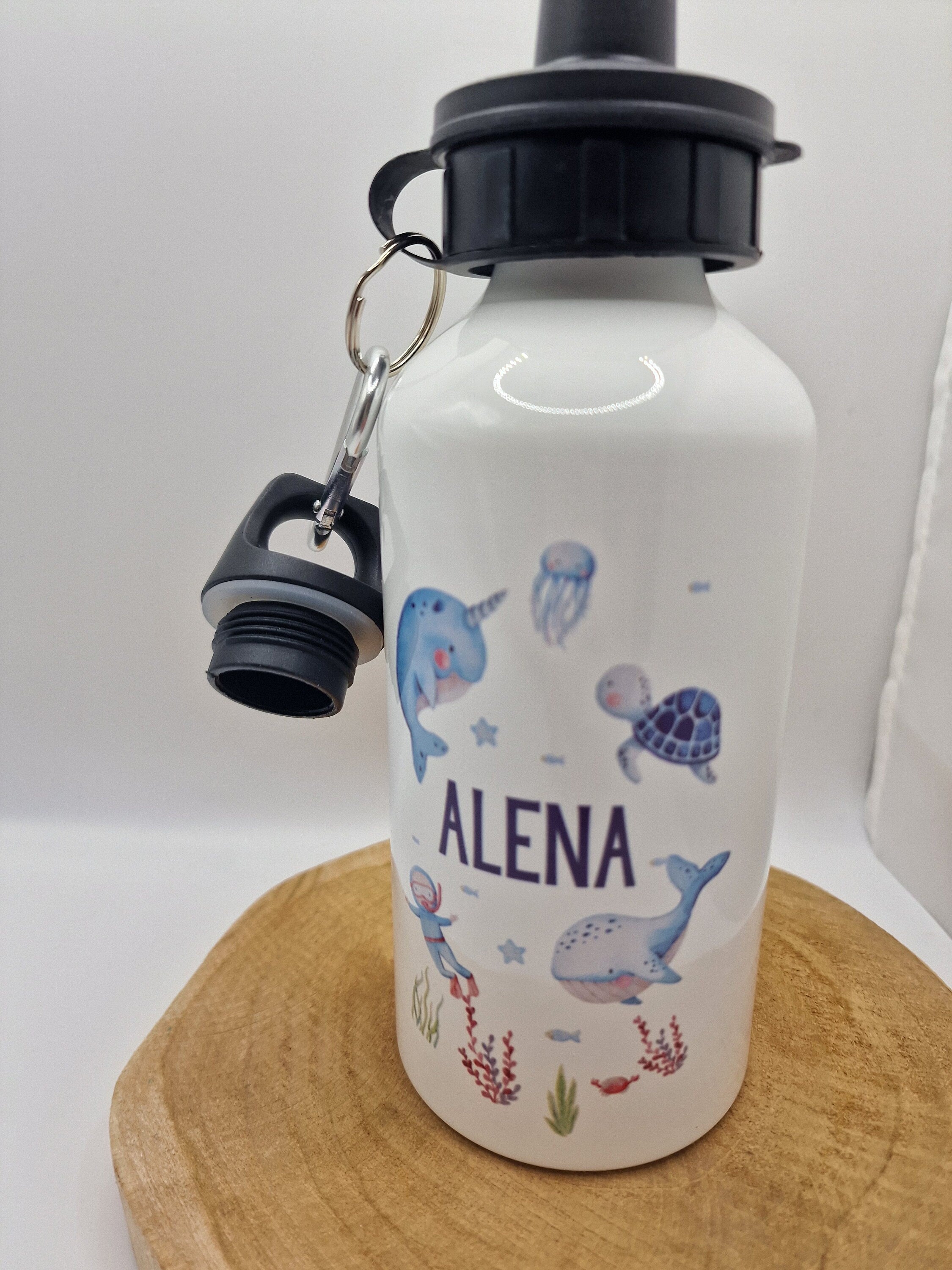 Trinkflasche Wasserflasche personalisiert mit Name Wal Schildkröte Unterwasser Meerestiere