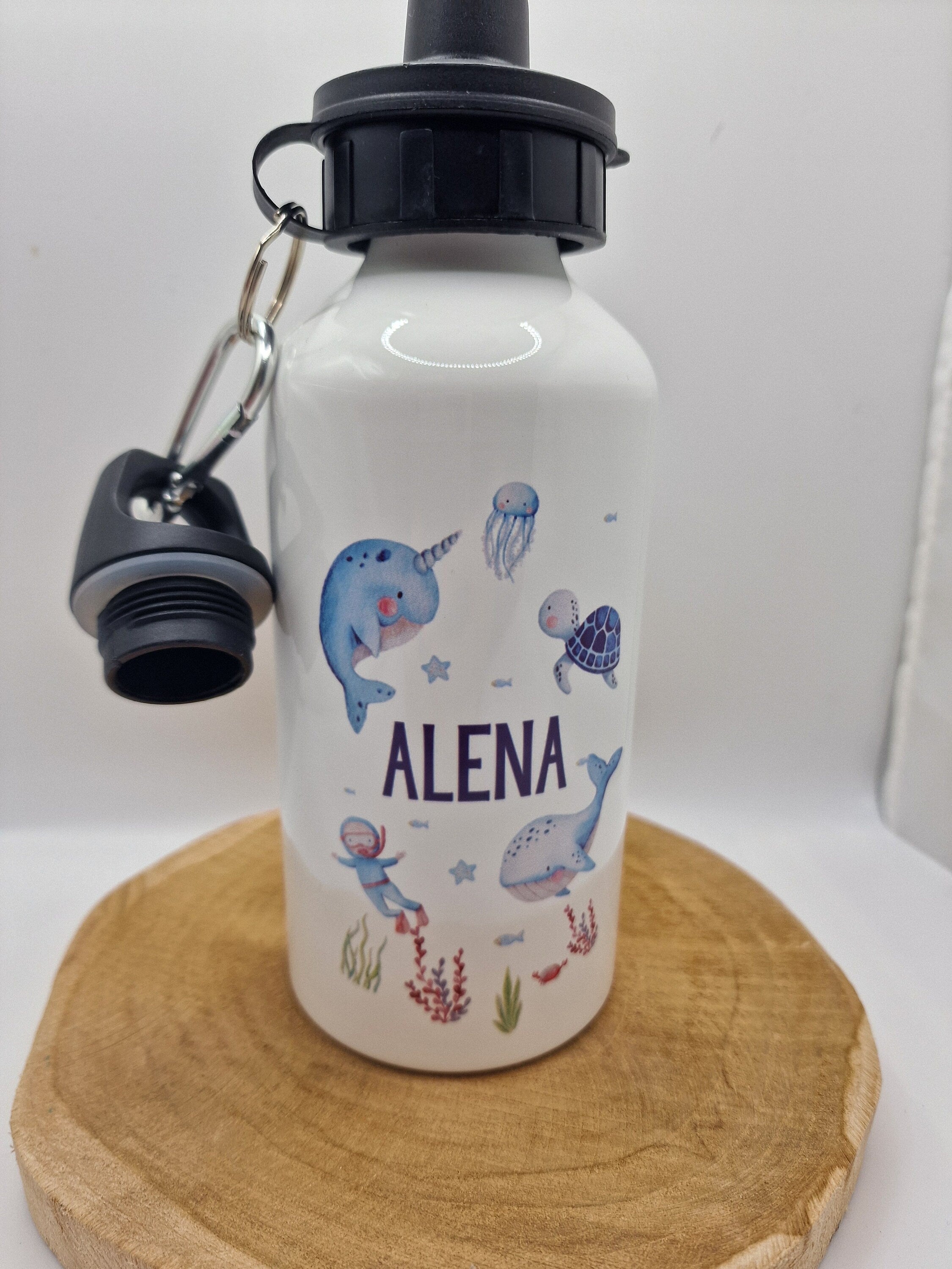 Trinkflasche Wasserflasche personalisiert mit Name Wal Schildkröte Unterwasser Meerestiere