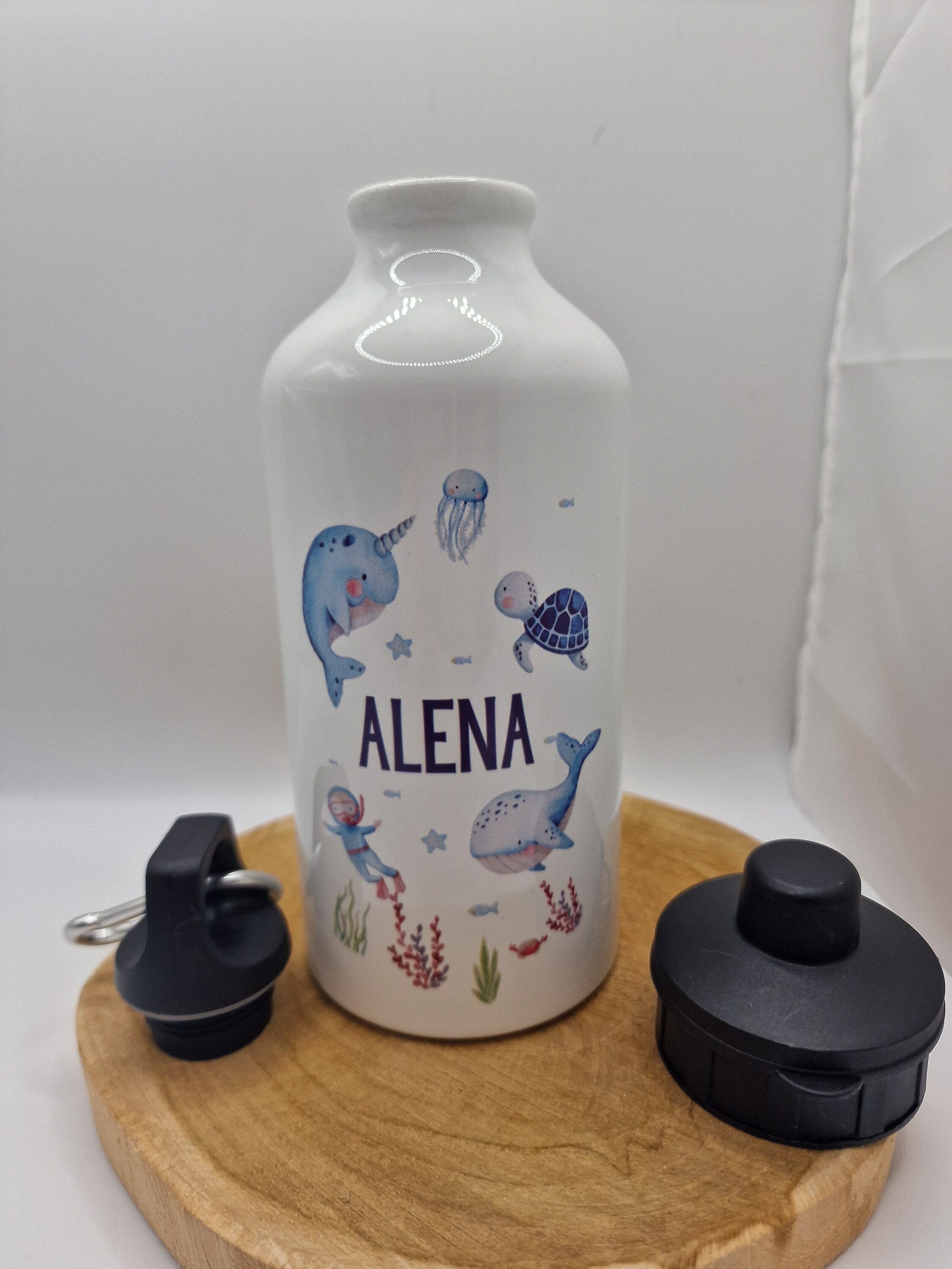 Trinkflasche Wasserflasche personalisiert mit Name Wal Schildkröte Unterwasser Meerestiere