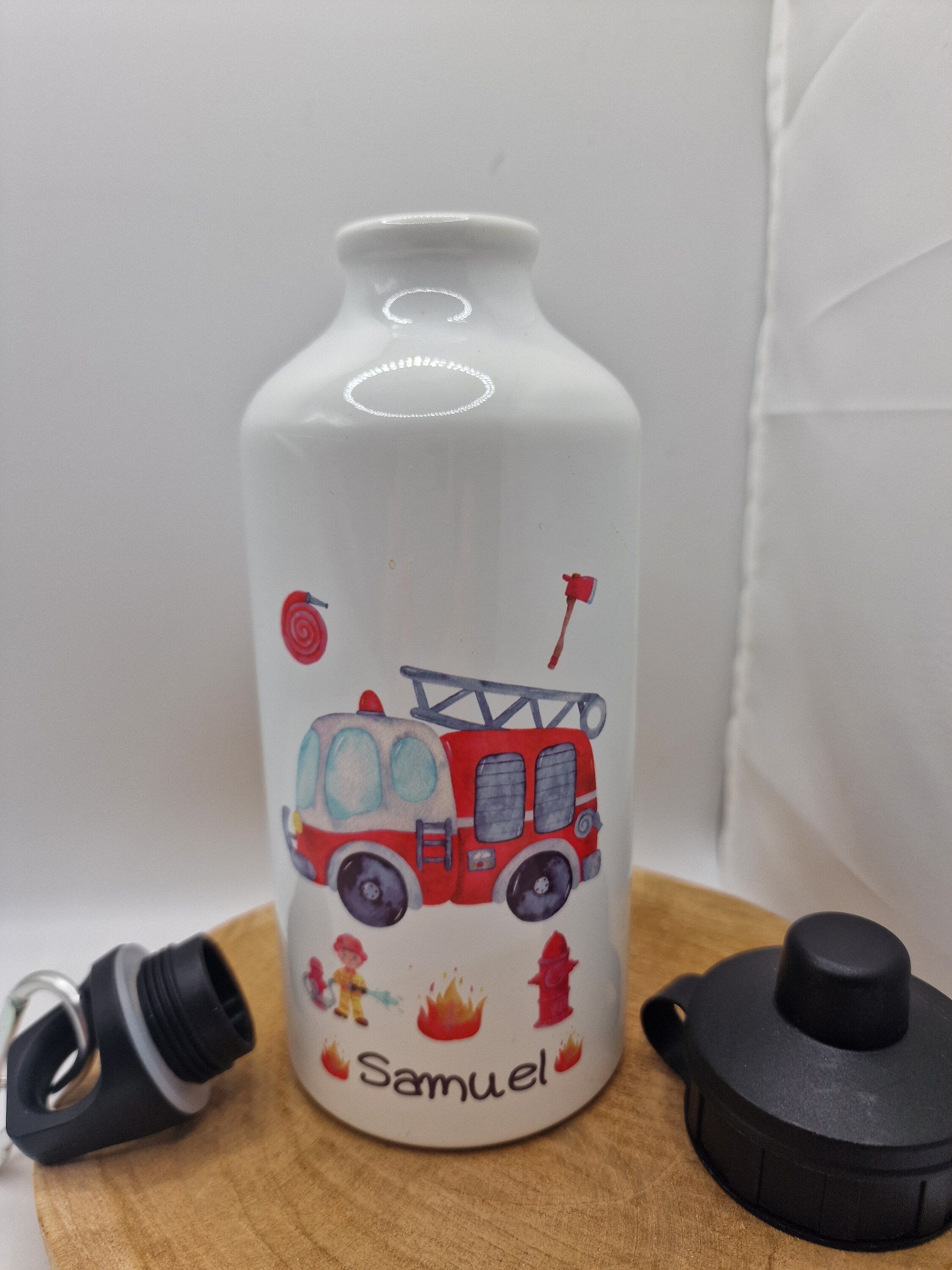 Trinkflasche Wasserflasche personalisiert mit Name Feuerwehr Feuerwehrauto Feuerwehrmann