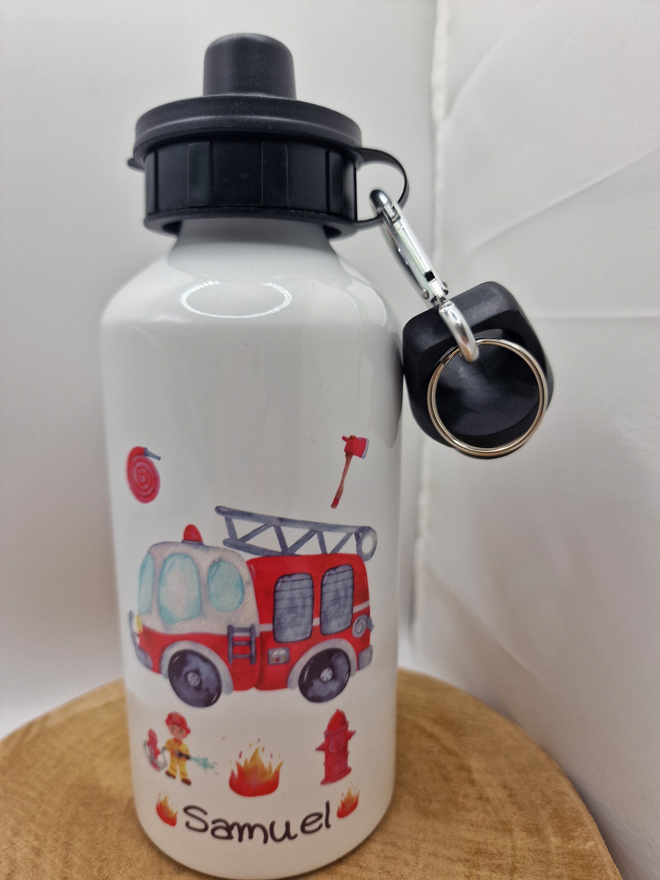 Trinkflasche Wasserflasche personalisiert mit Name Feuerwehr Feuerwehrauto Feuerwehrmann