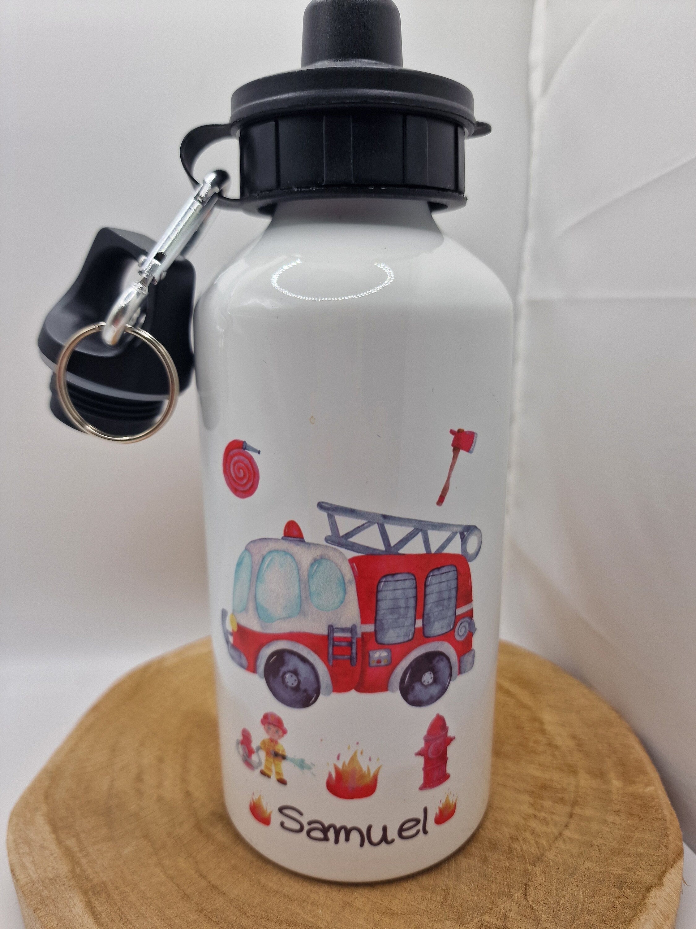 Trinkflasche Wasserflasche personalisiert mit Name Feuerwehr Feuerwehrauto Feuerwehrmann