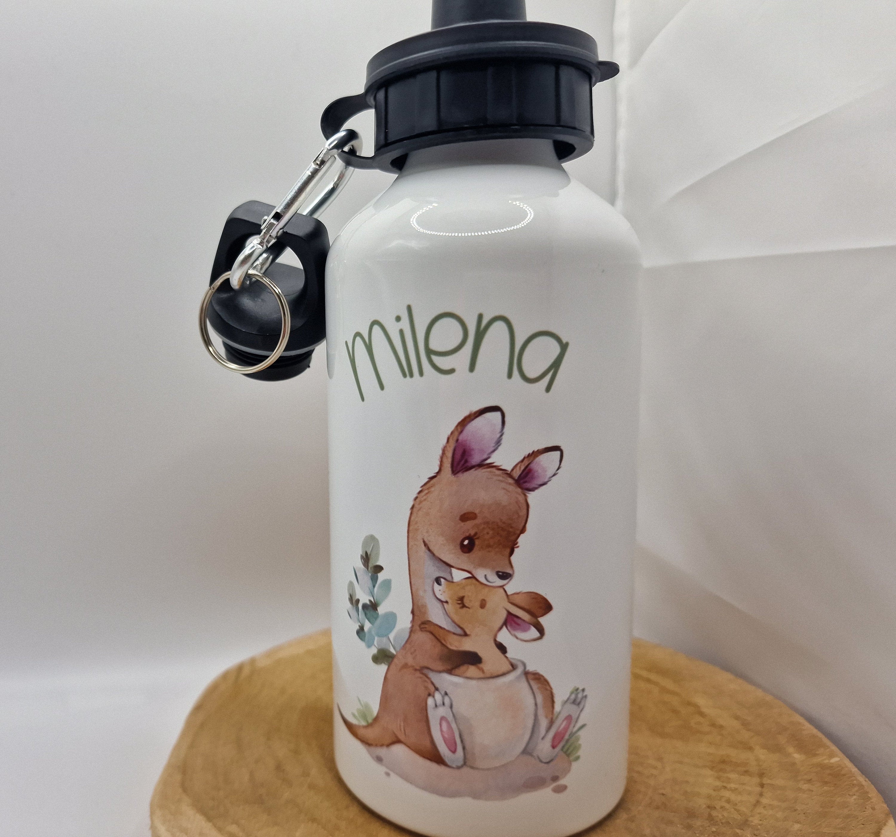 Trinkflasche Wasserflasche personalisiert mit Name Känguru Mama und Baby