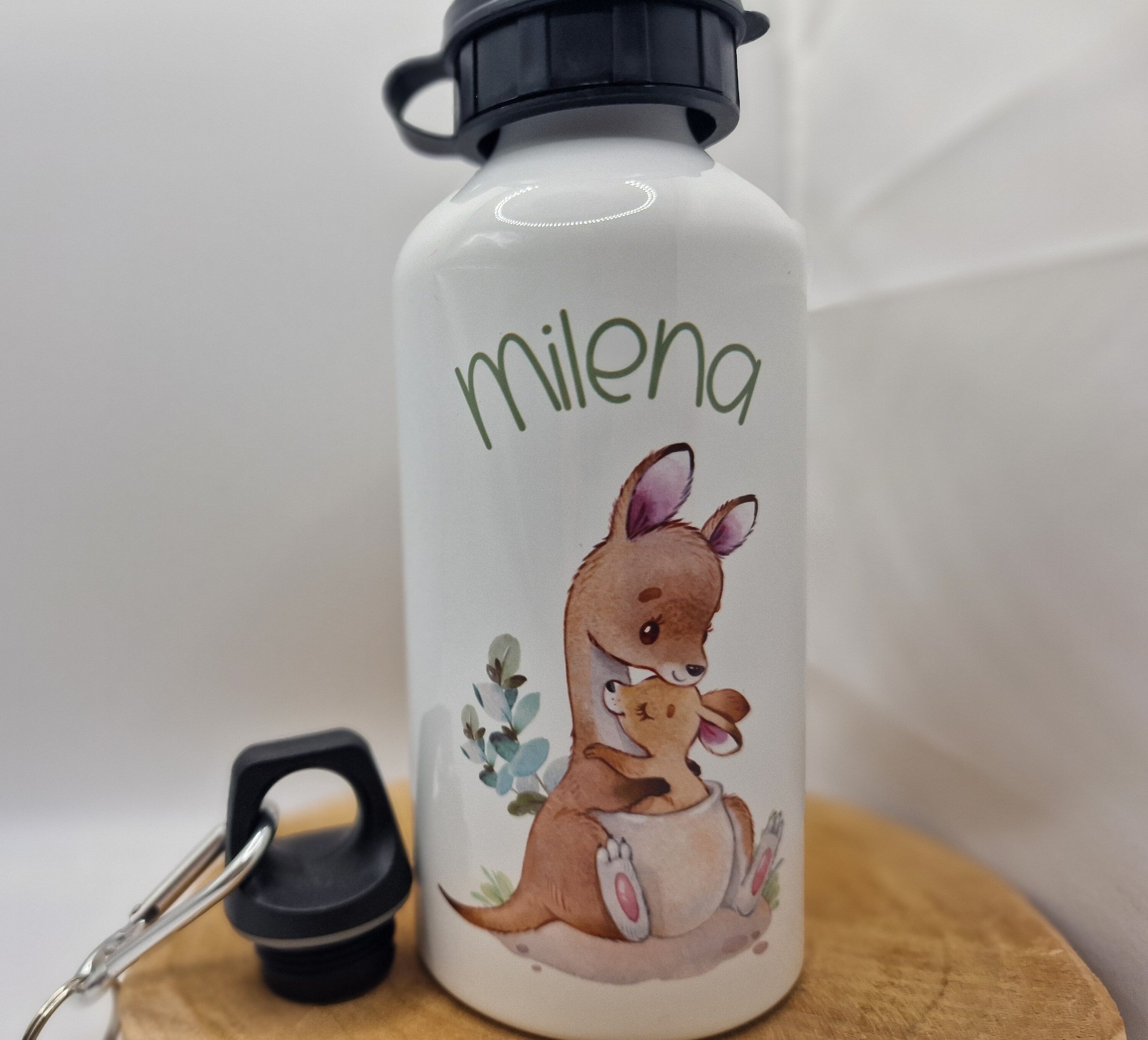 Trinkflasche Wasserflasche personalisiert mit Name Känguru Mama und Baby