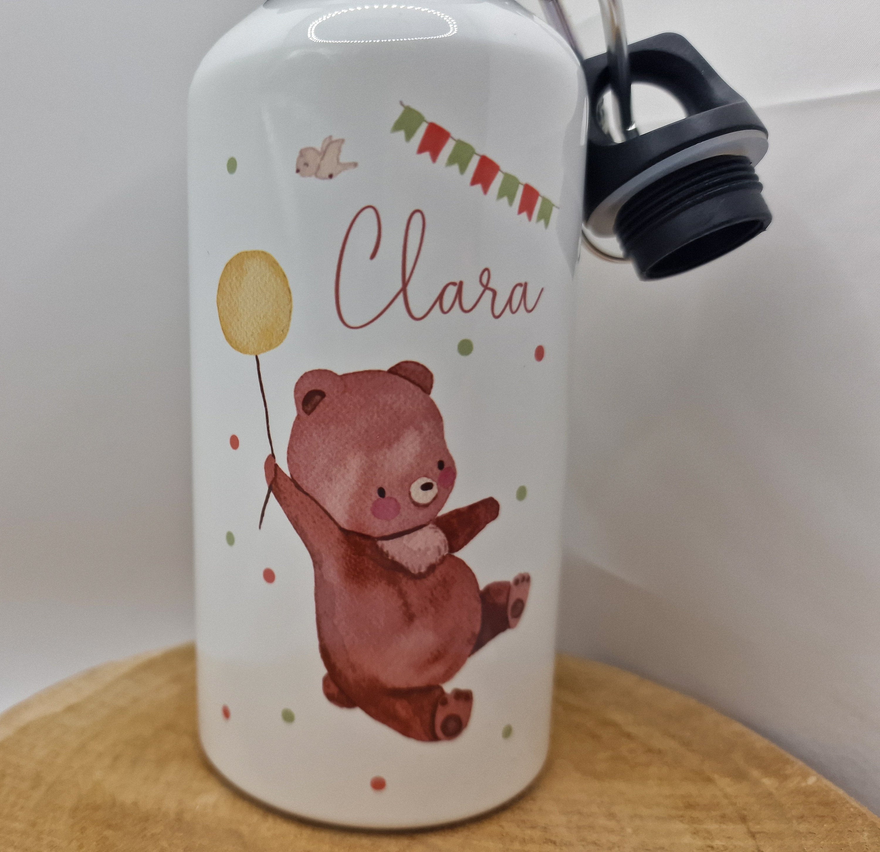 Trinkflasche Wasserflasche personalisiert mit Name Bär Luftballon Boho