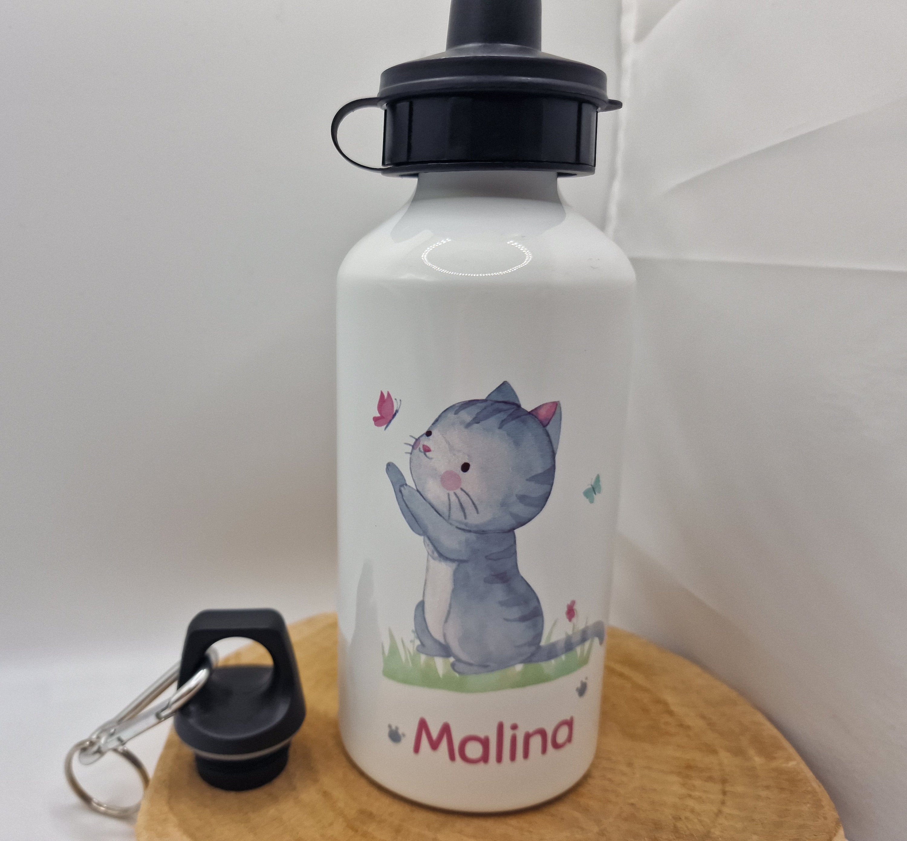 Trinkflasche Wasserflasche personalisiert mit Name Katze Kitten Haustier Schmusekatze Schmetterling