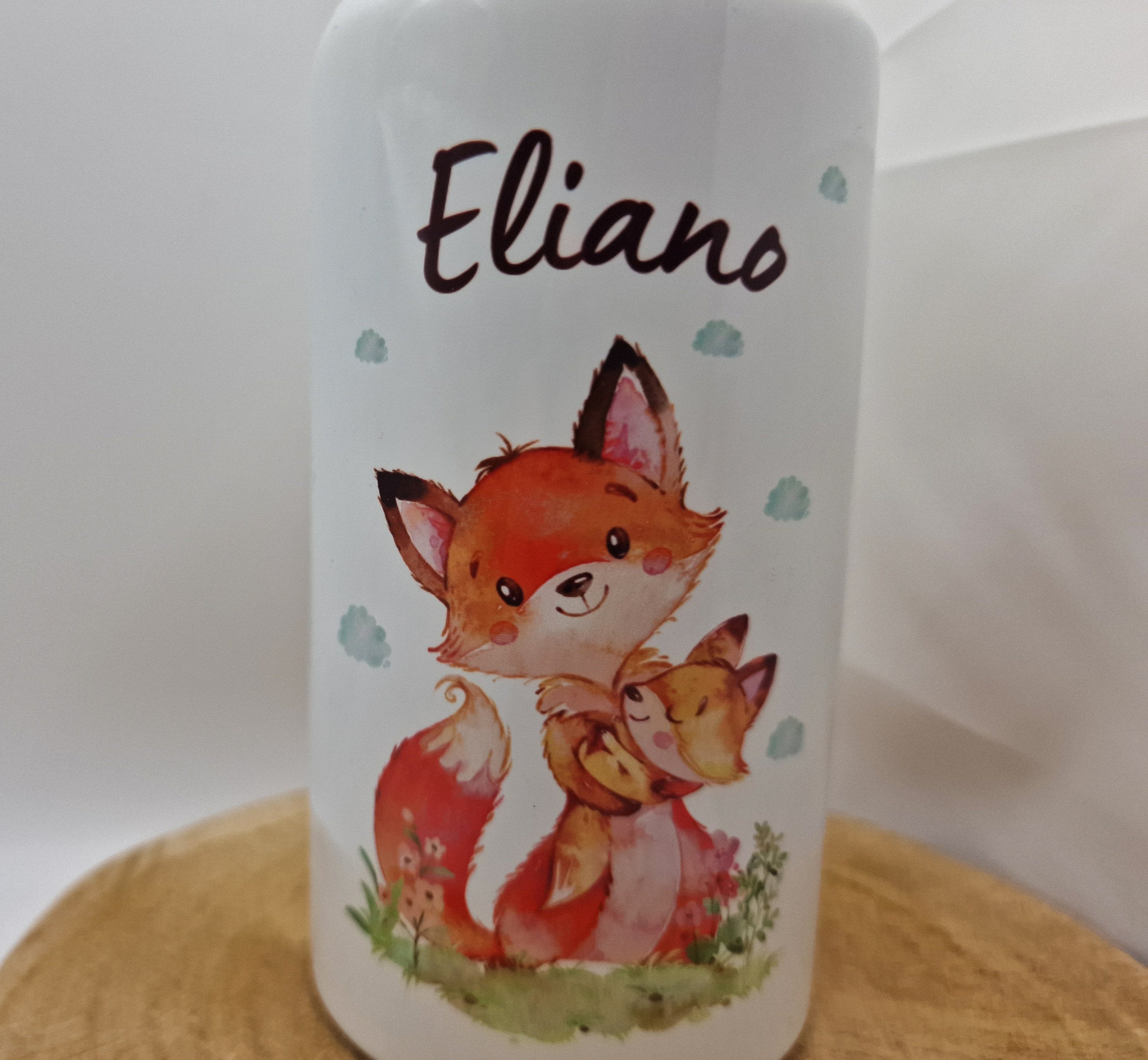 Trinkflasche Wasserflasche personalisiert mit Name Fuchs Mama und Baby Waldtiere