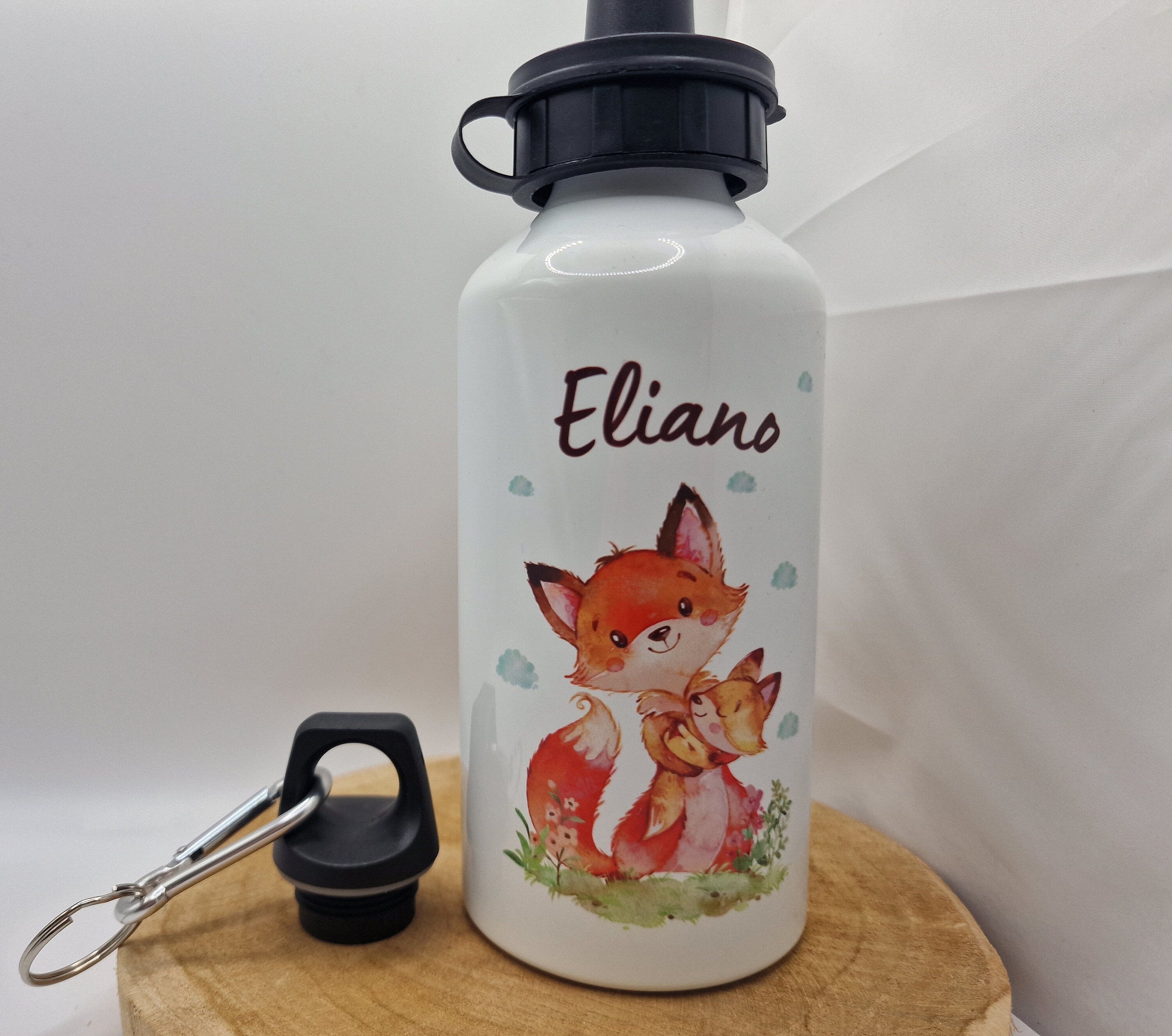 Trinkflasche Wasserflasche personalisiert mit Name Fuchs Mama und Baby Waldtiere