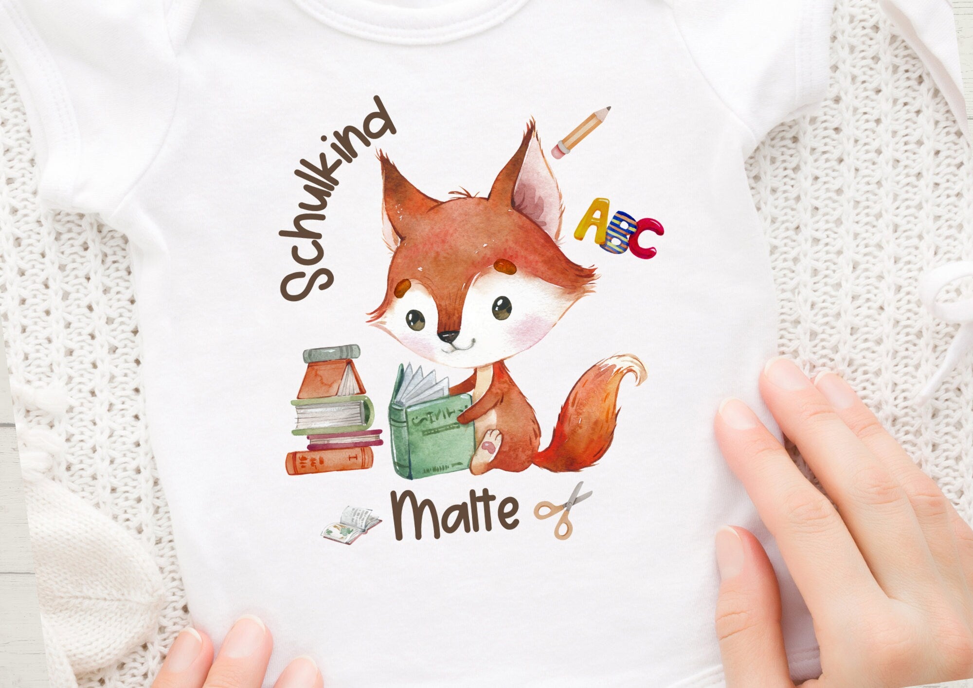 Bügelbild mit Wunschname Schul 1.Schultag Schulbeginn Einschulung Fuchs ABC – Appliques & Patches
